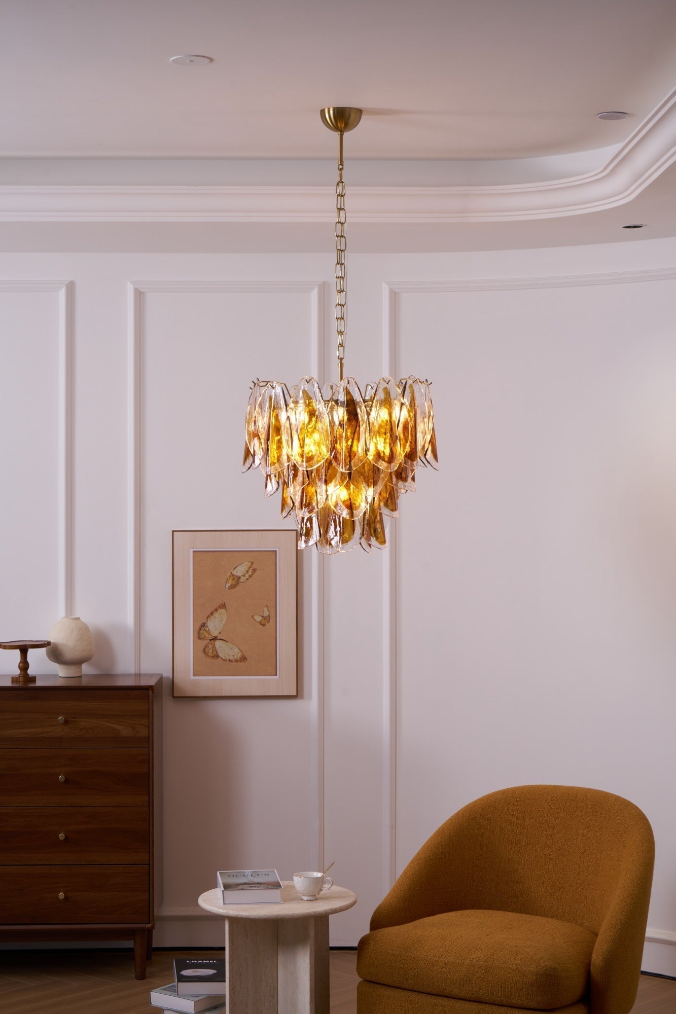 Aurora Chandelier Amber Leaf Glass Layered Organic Warmth - Neutralighting