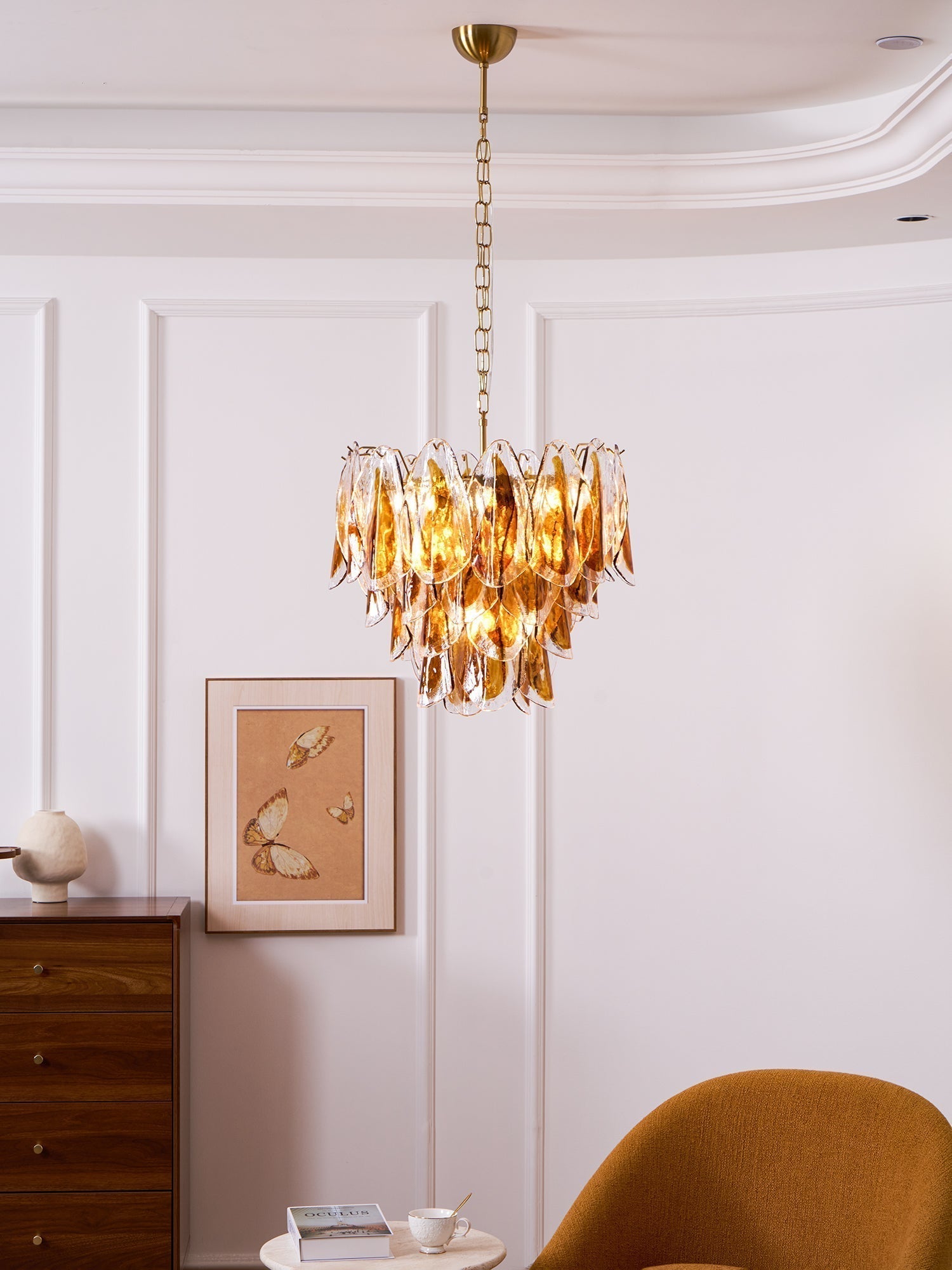 Aurora Chandelier Amber Leaf Glass Layered Organic Warmth - Neutralighting