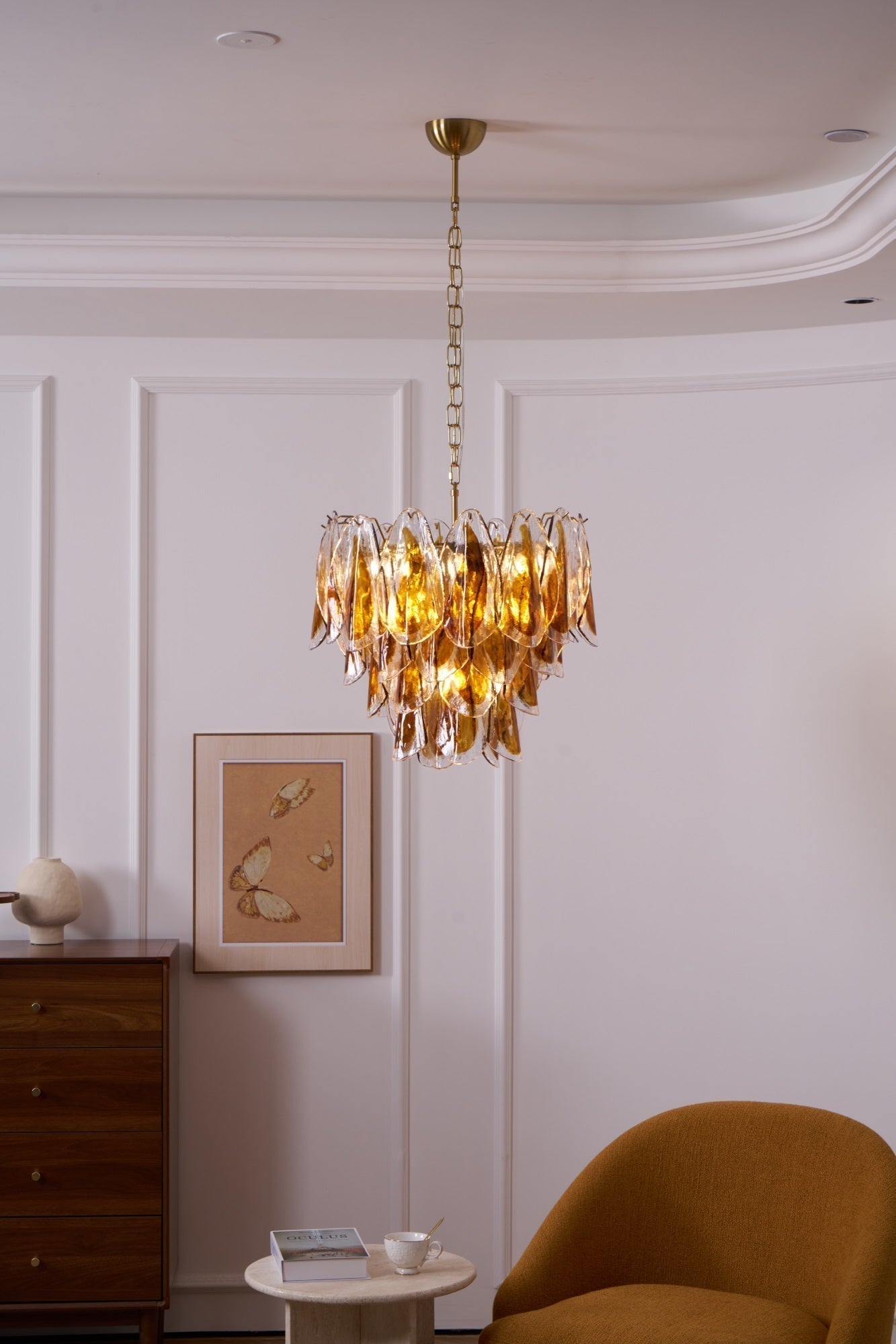Aurora Chandelier Amber Leaf Glass Layered Organic Warmth - Neutralighting