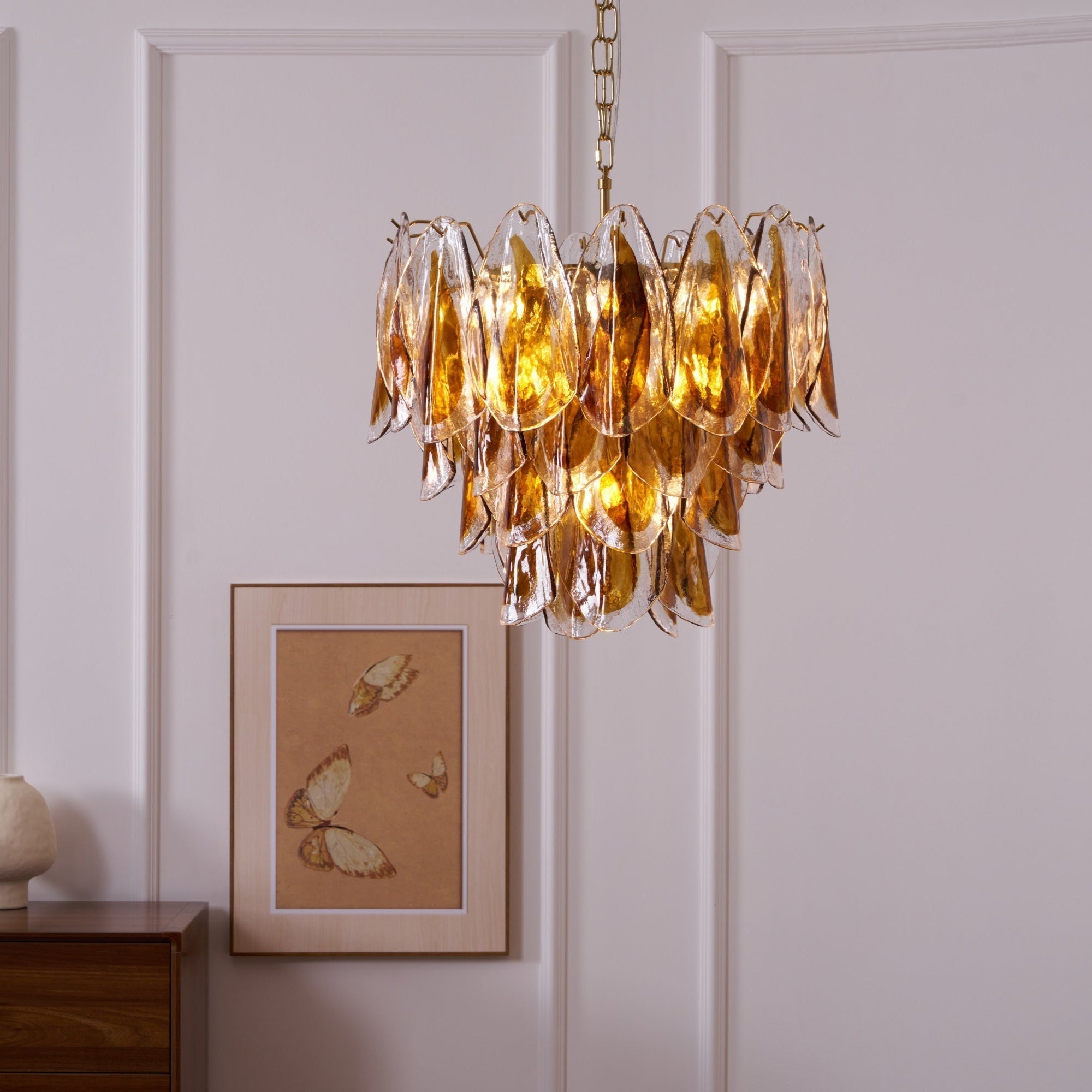 Aurora Chandelier Amber Leaf Glass Layered Organic Warmth - Neutralighting