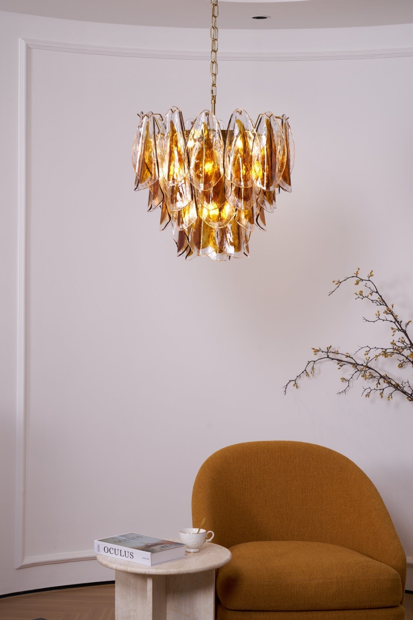 Aurora Chandelier Amber Leaf Glass Layered Organic Warmth - Neutralighting