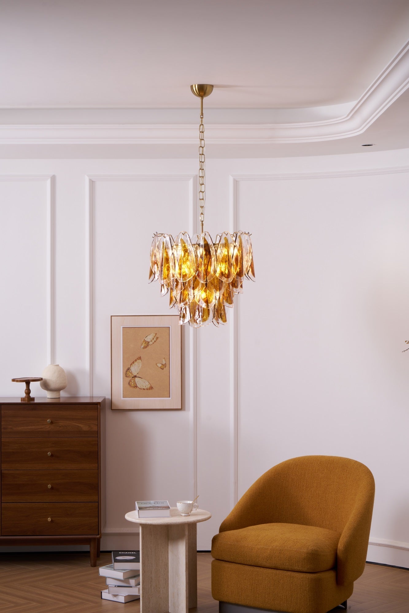 Aurora Chandelier Amber Leaf Glass Layered Organic Warmth - Neutralighting