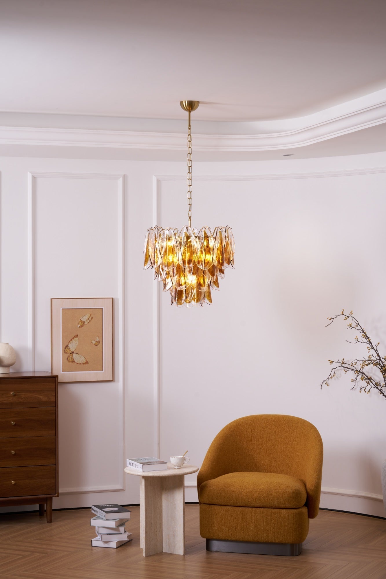 Aurora Chandelier Amber Leaf Glass Layered Organic Warmth - Neutralighting