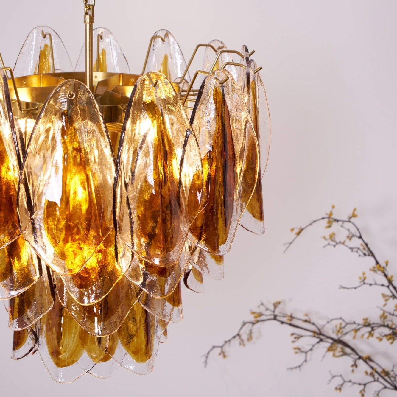 Aurora Chandelier Amber Leaf Glass Layered Organic Warmth - Neutralighting