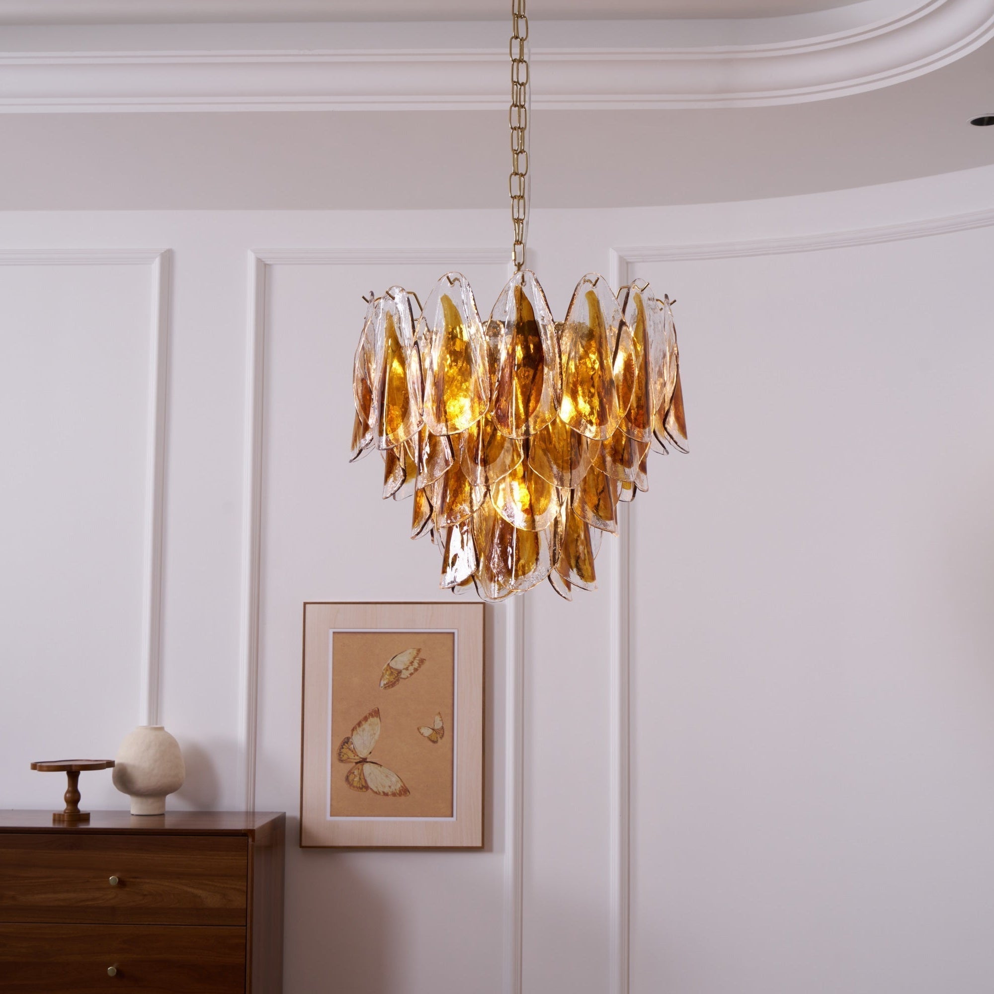 Aurora Chandelier Amber Leaf Glass Layered Organic Warmth - Neutralighting