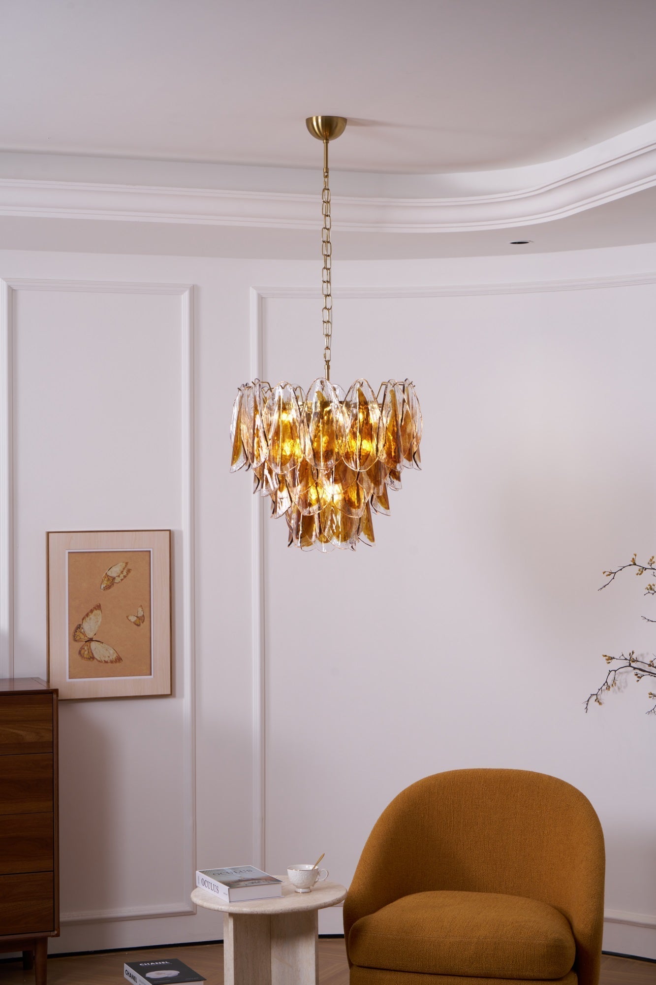 Aurora Chandelier Amber Leaf Glass Layered Organic Warmth - Neutralighting
