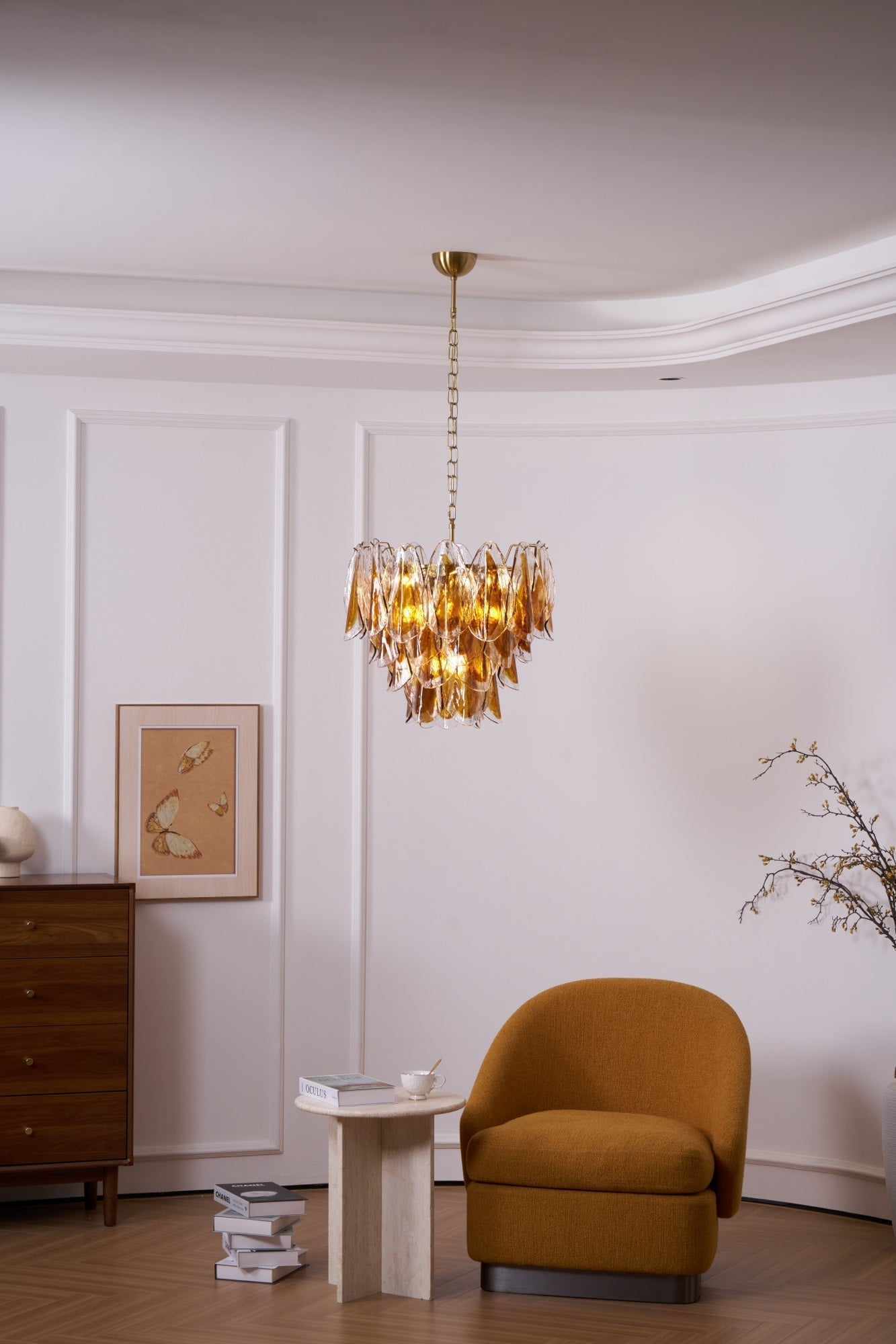Aurora Chandelier Amber Leaf Glass Layered Organic Warmth - Neutralighting