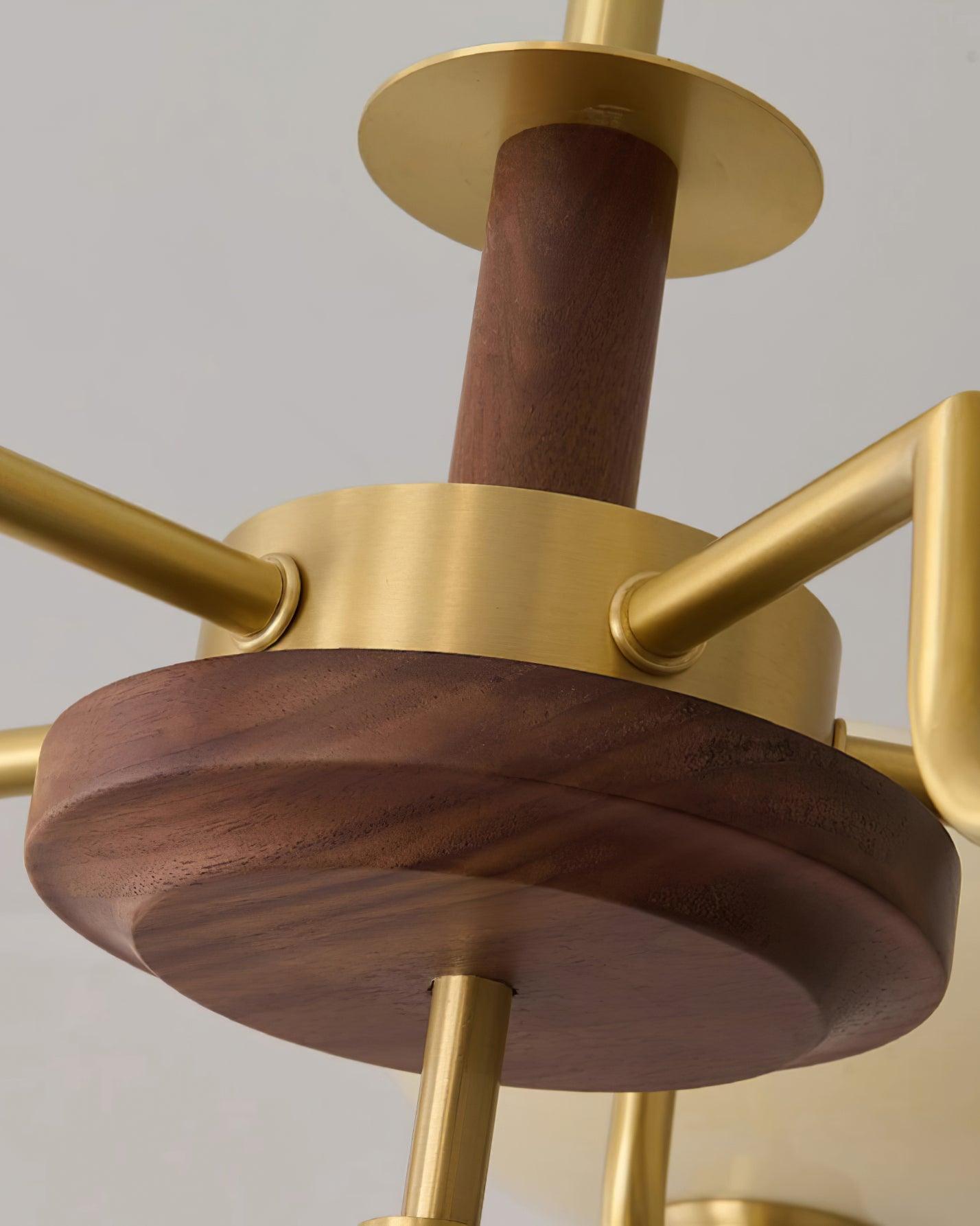 Kronleuchter Holz Messing Rahmen Glas Schirme Mittelalterlich Ambiente-Letslighting