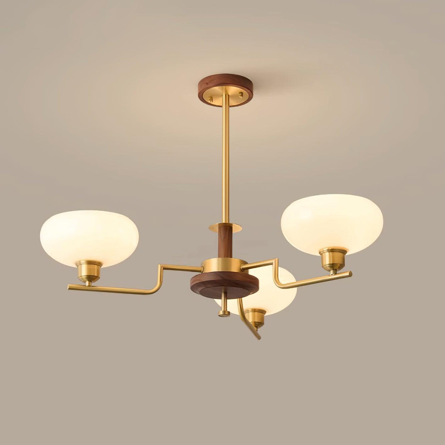 Kronleuchter Holz Messing Rahmen Glas Schirme Mittelalterlich Ambiente-Letslighting