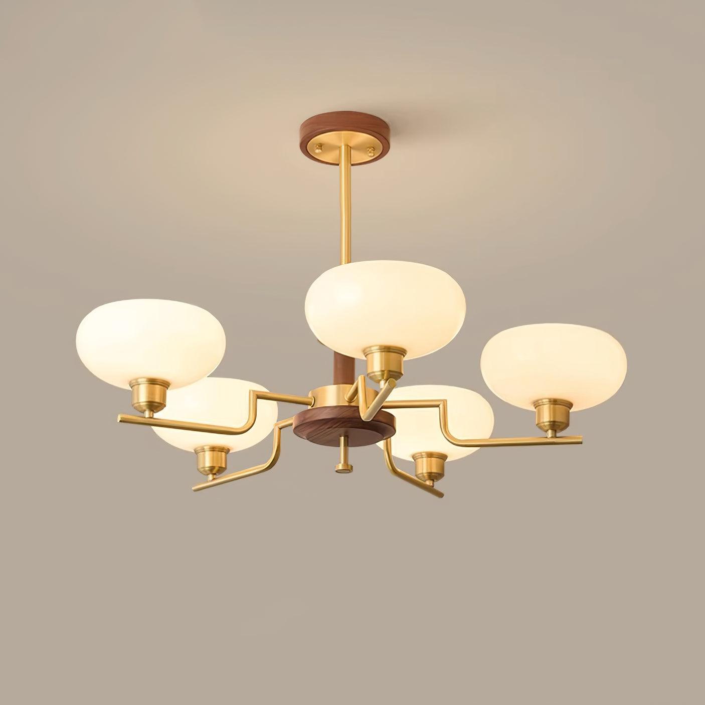 Kronleuchter Holz Messing Rahmen Glas Schirme Mittelalterlich Ambiente-Letslighting