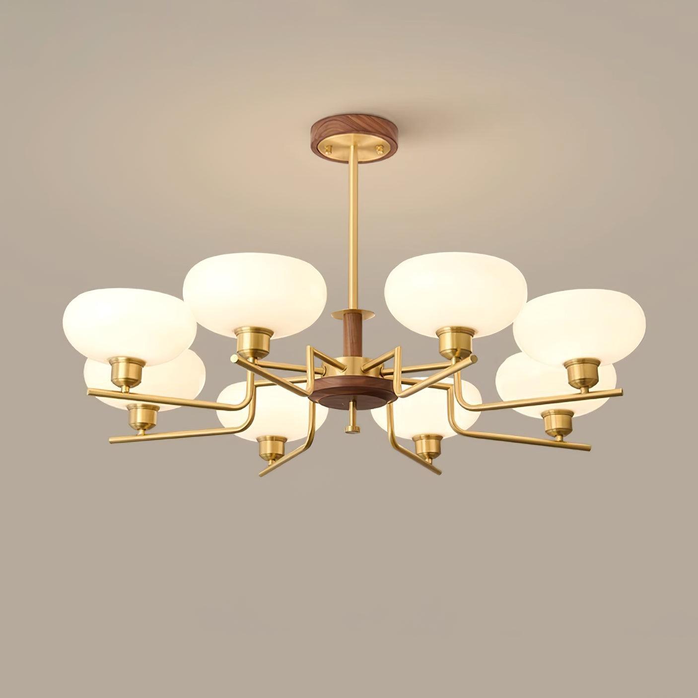 Kronleuchter Holz Messing Rahmen Glas Schirme Mittelalterlich Ambiente-Letslighting