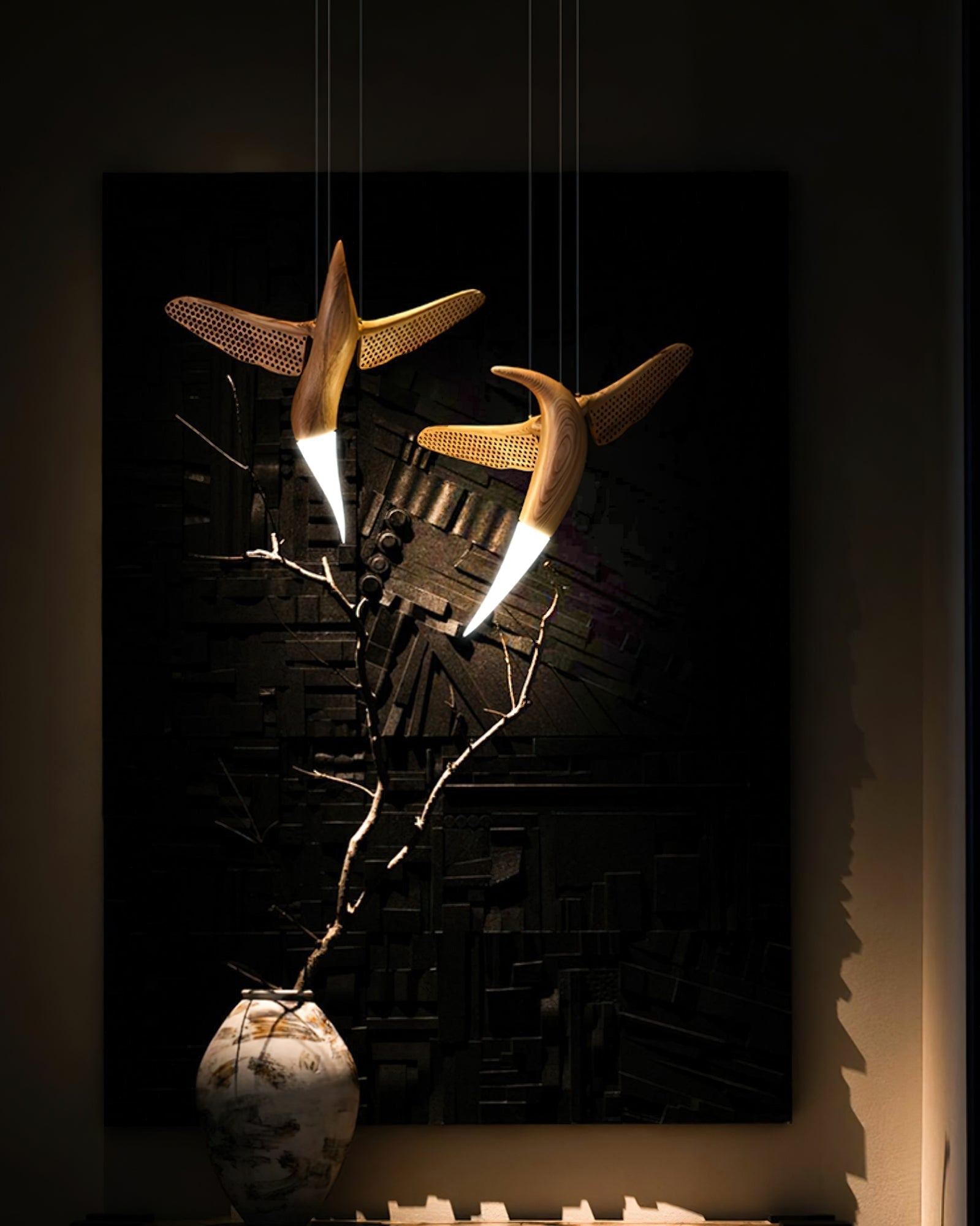 Elsilor Vogelinspirierte Holzpendelleuchte-Letslighting