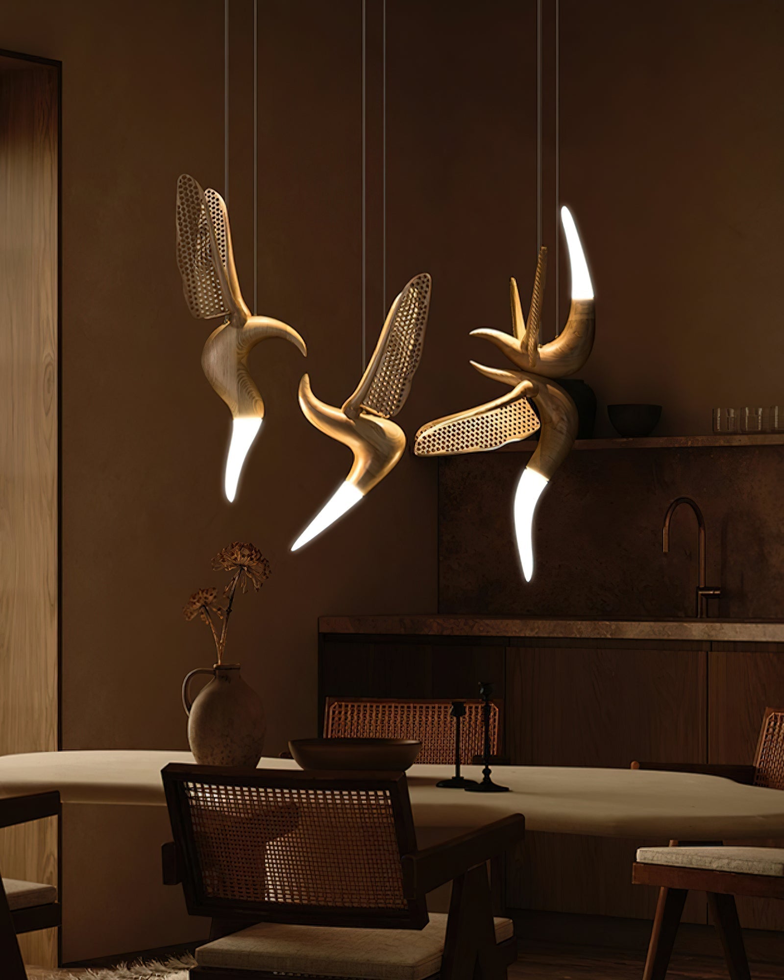 Elsilor Vogelinspirierte Holzpendelleuchte-Letslighting