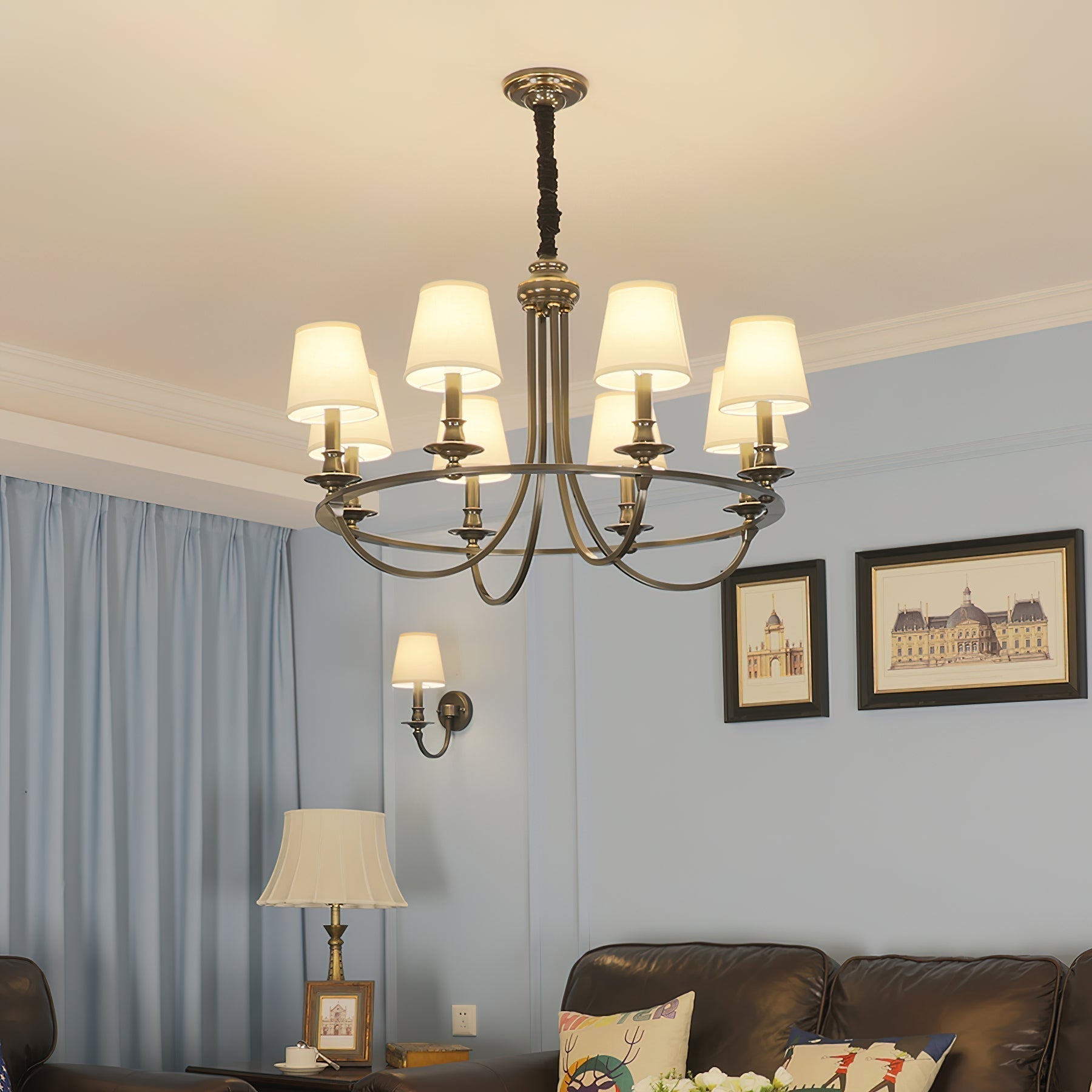 Plume Eleganter Vintage Messing Stoff Kronleuchter-Letslighting