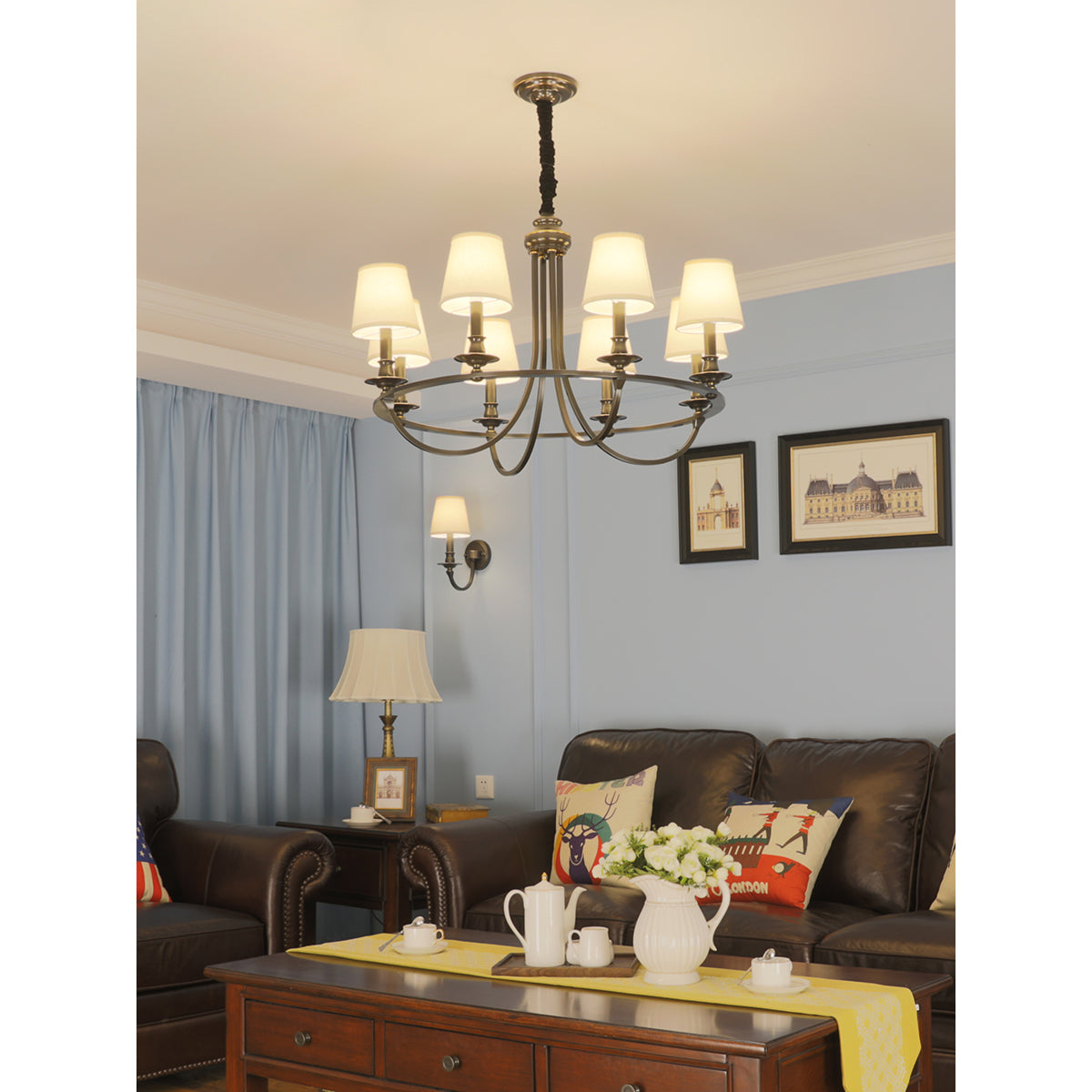 Plume Eleganter Vintage Messing Stoff Kronleuchter-Letslighting