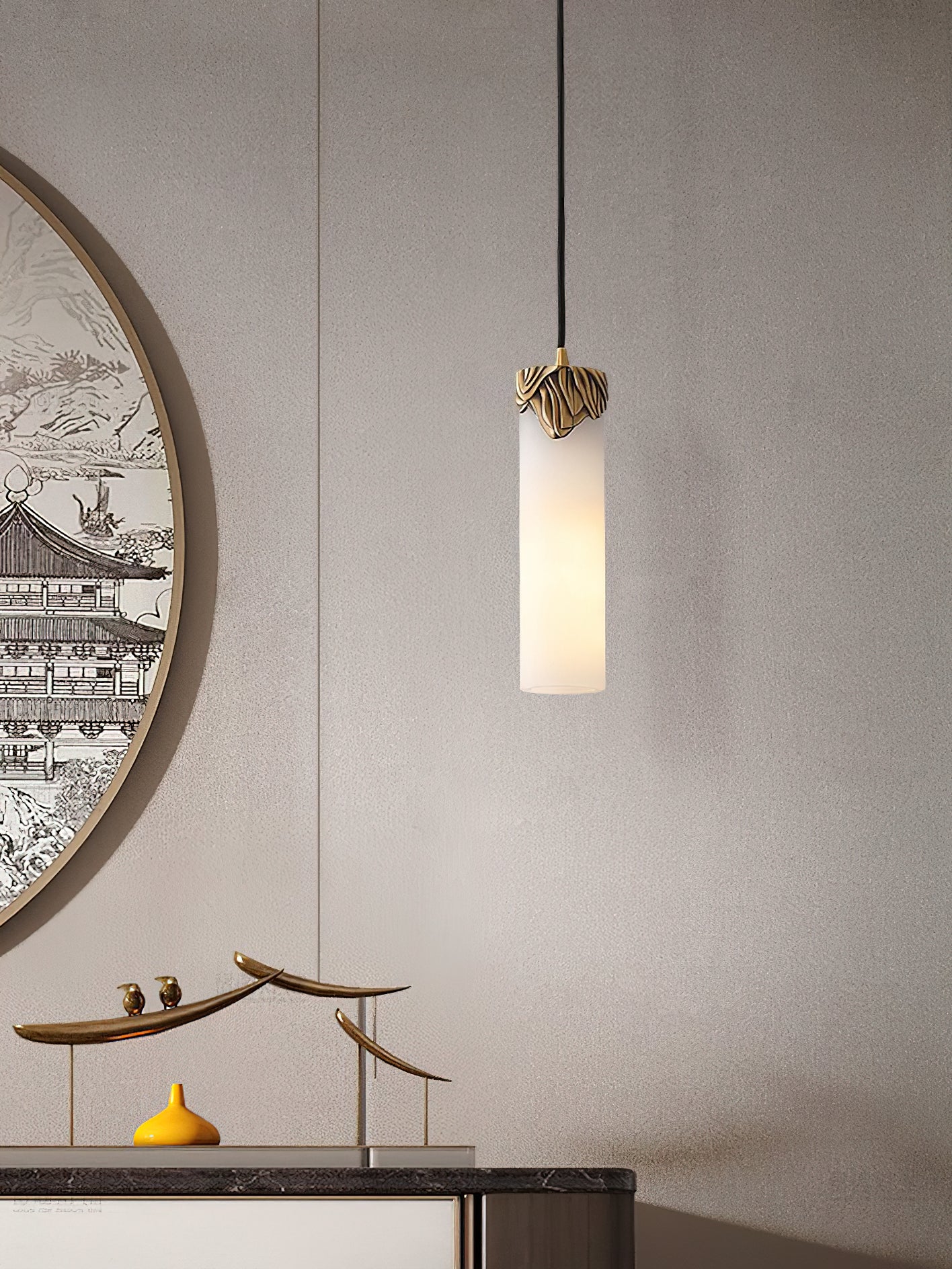 Quiver Modern Minimalist Brass Alabaster Pendant Light - Letslighting