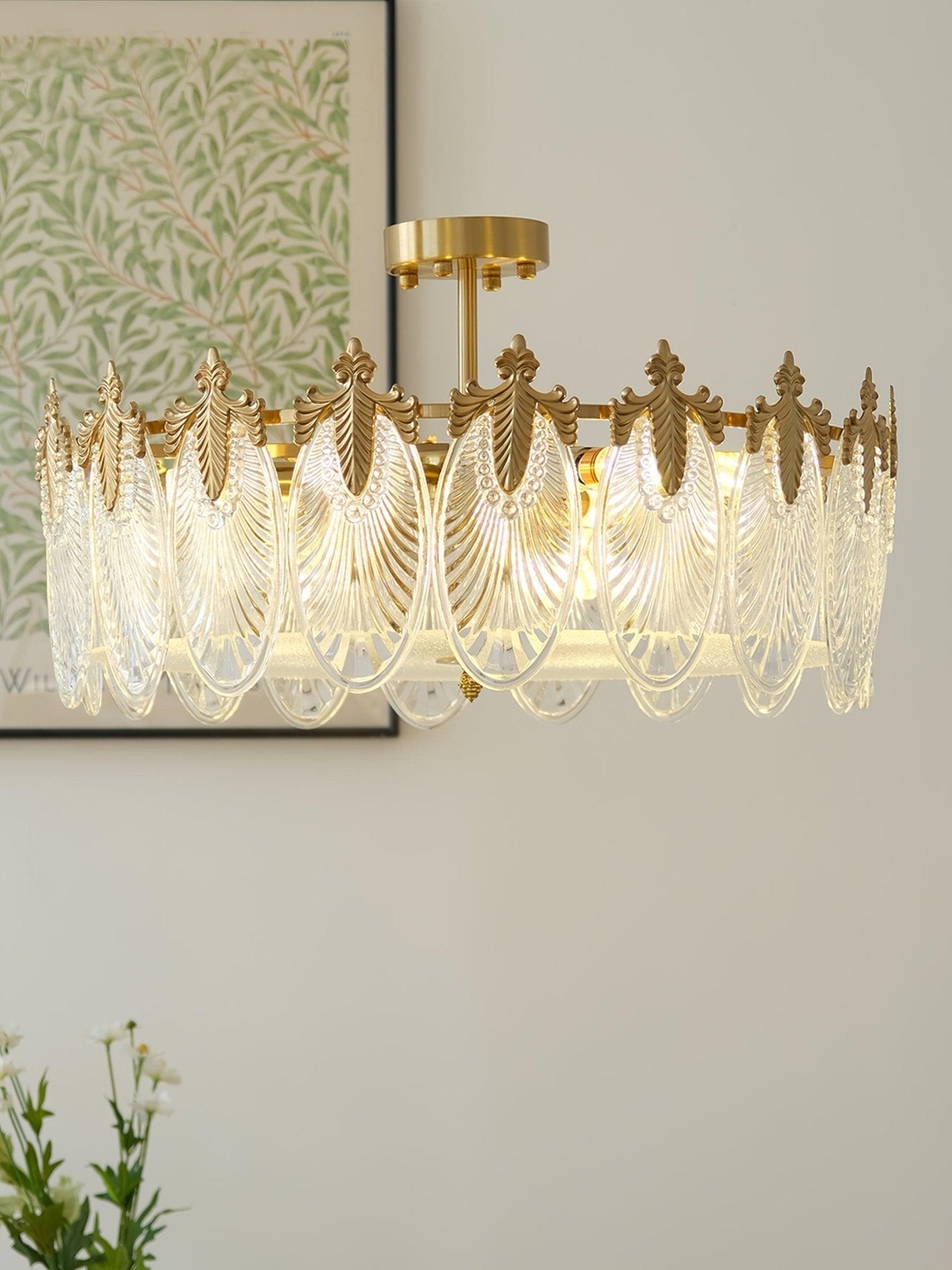 Lustra Kronleuchter Glas Blütenblätter Goldrahmen Rund-Letslighting