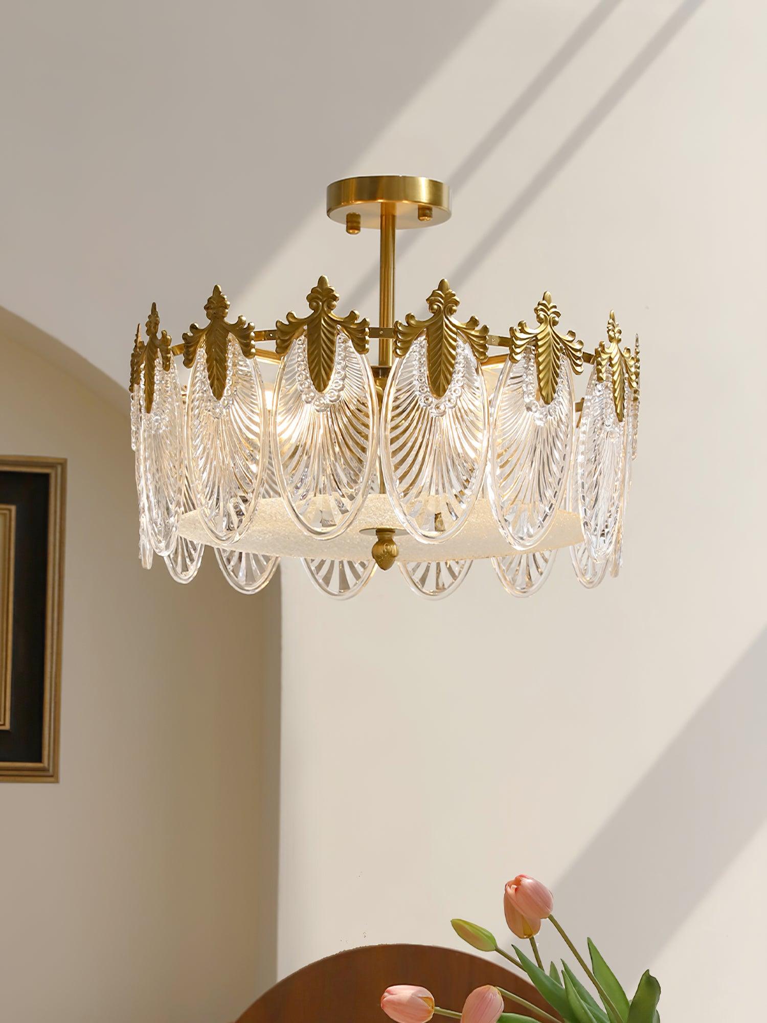 Lustra Kronleuchter Glas Blütenblätter Goldrahmen Rund-Letslighting