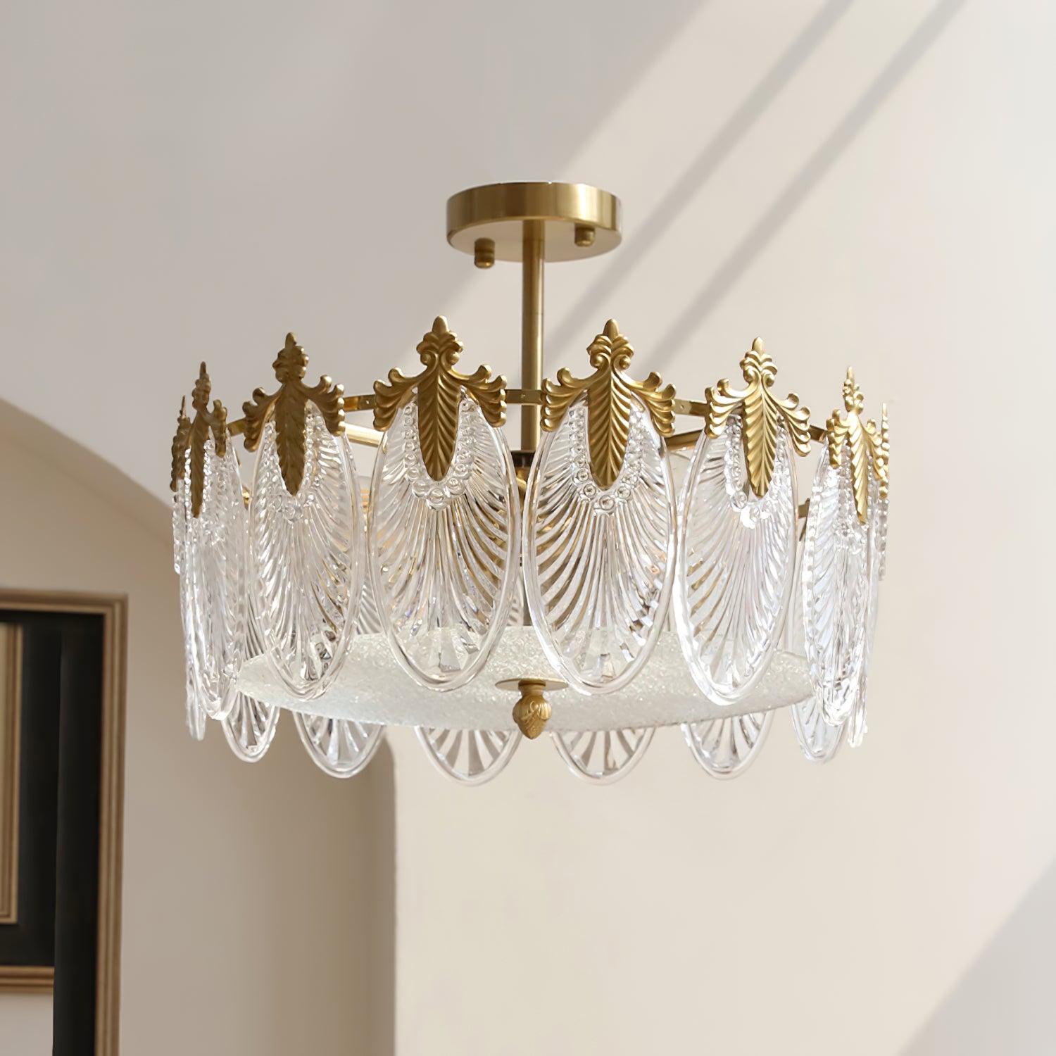 Lustra Kronleuchter Glas Blütenblätter Goldrahmen Rund-Letslighting
