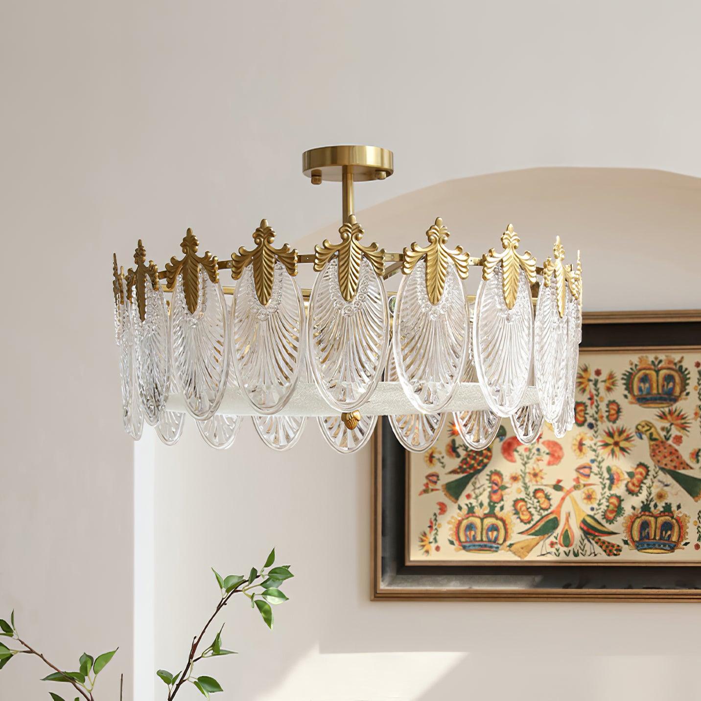 Lustra Kronleuchter Glas Blütenblätter Goldrahmen Rund-Letslighting