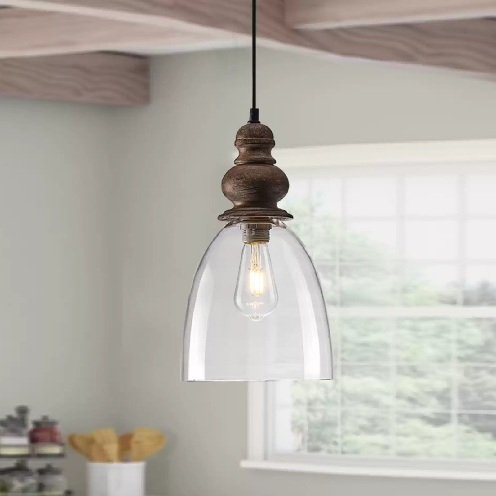 Inert Holz Glas Pendelleuchte-Letslighting