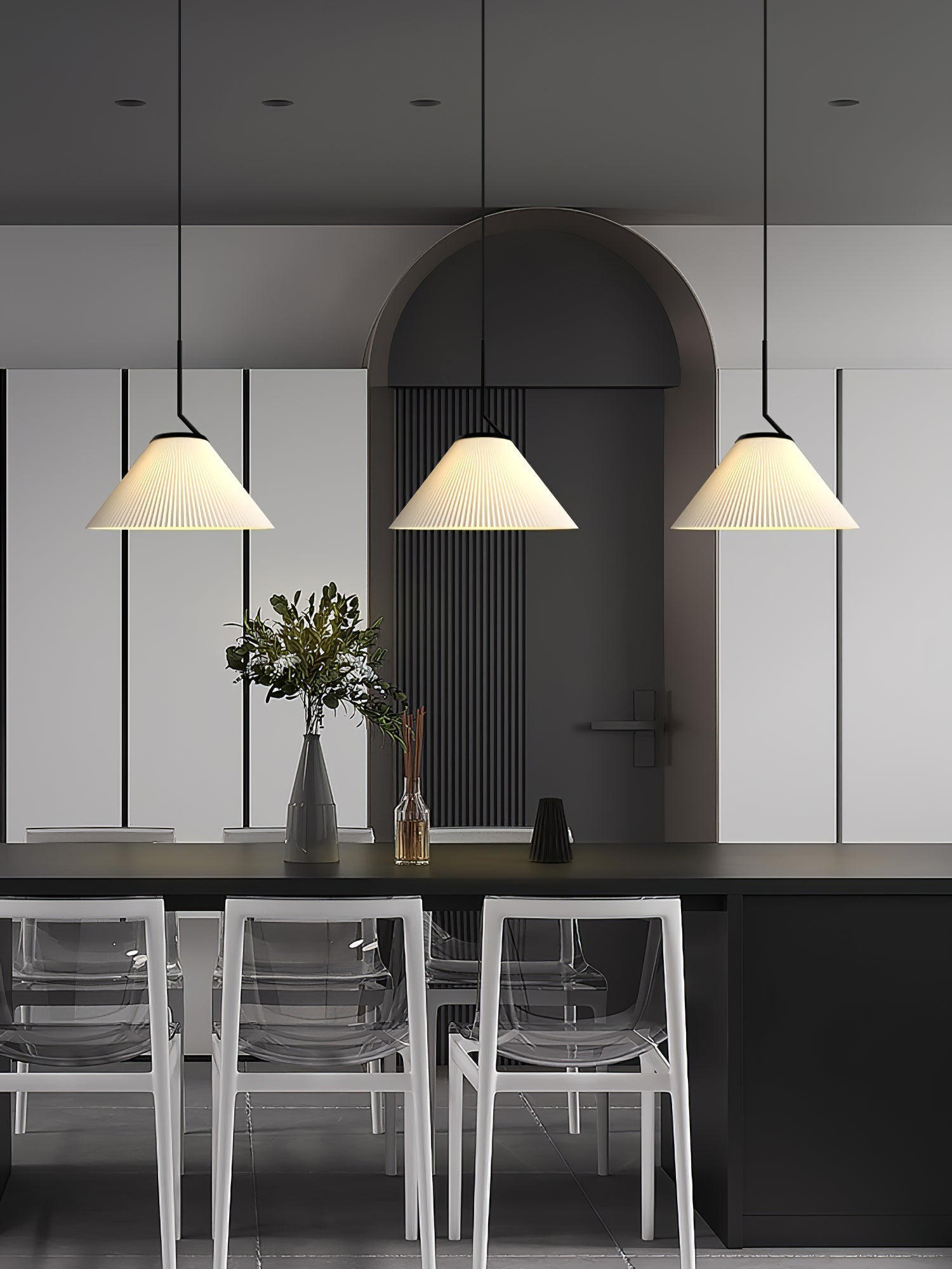Knell Plissiert Schwarz Kunststoff Pendelleuchte-Letslighting