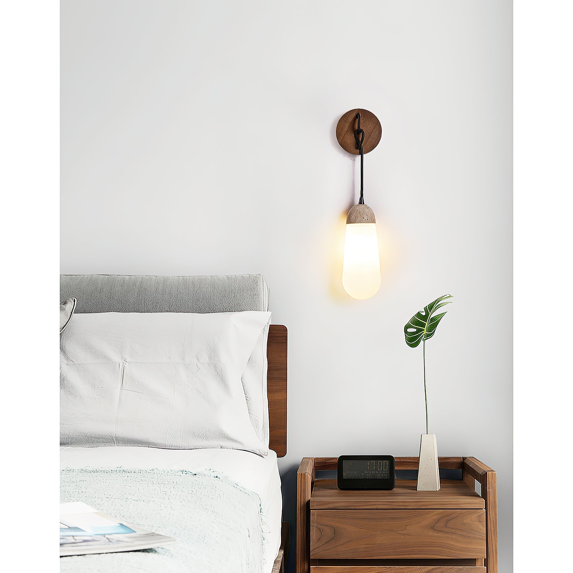 Radiant Modern Minimalist Wood Travertine Wall Lamp - Letslighting