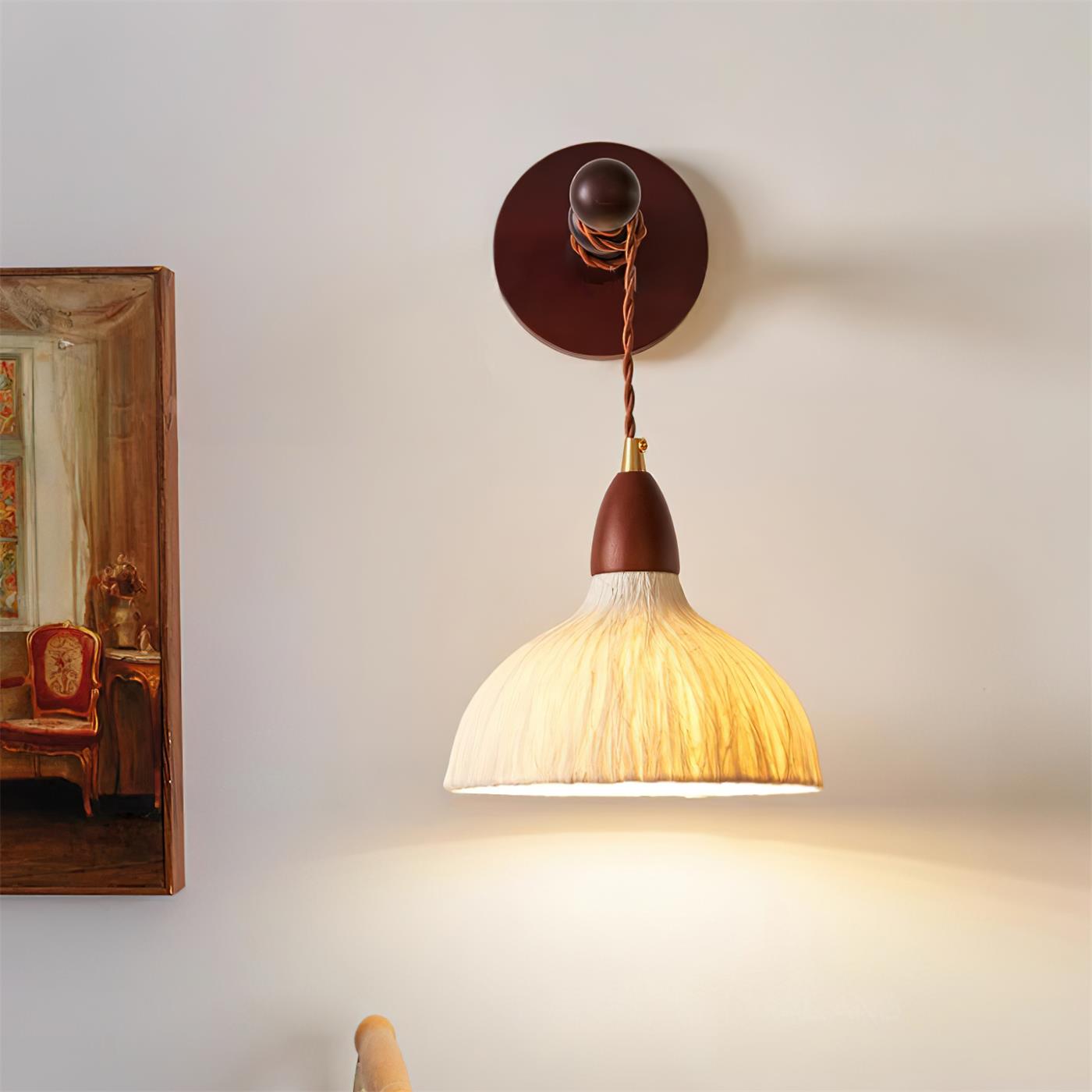 Wall Lamp Rice Paper Shade Wood Arm - Letslighting