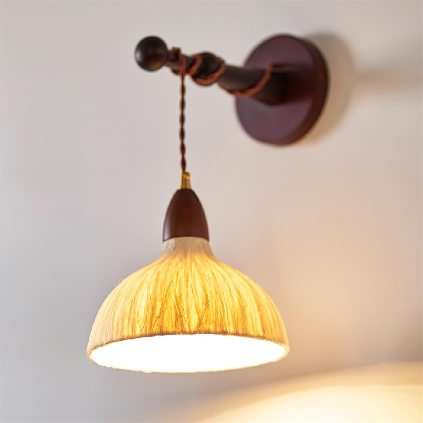 Wall Lamp Rice Paper Shade Wood Arm - Letslighting