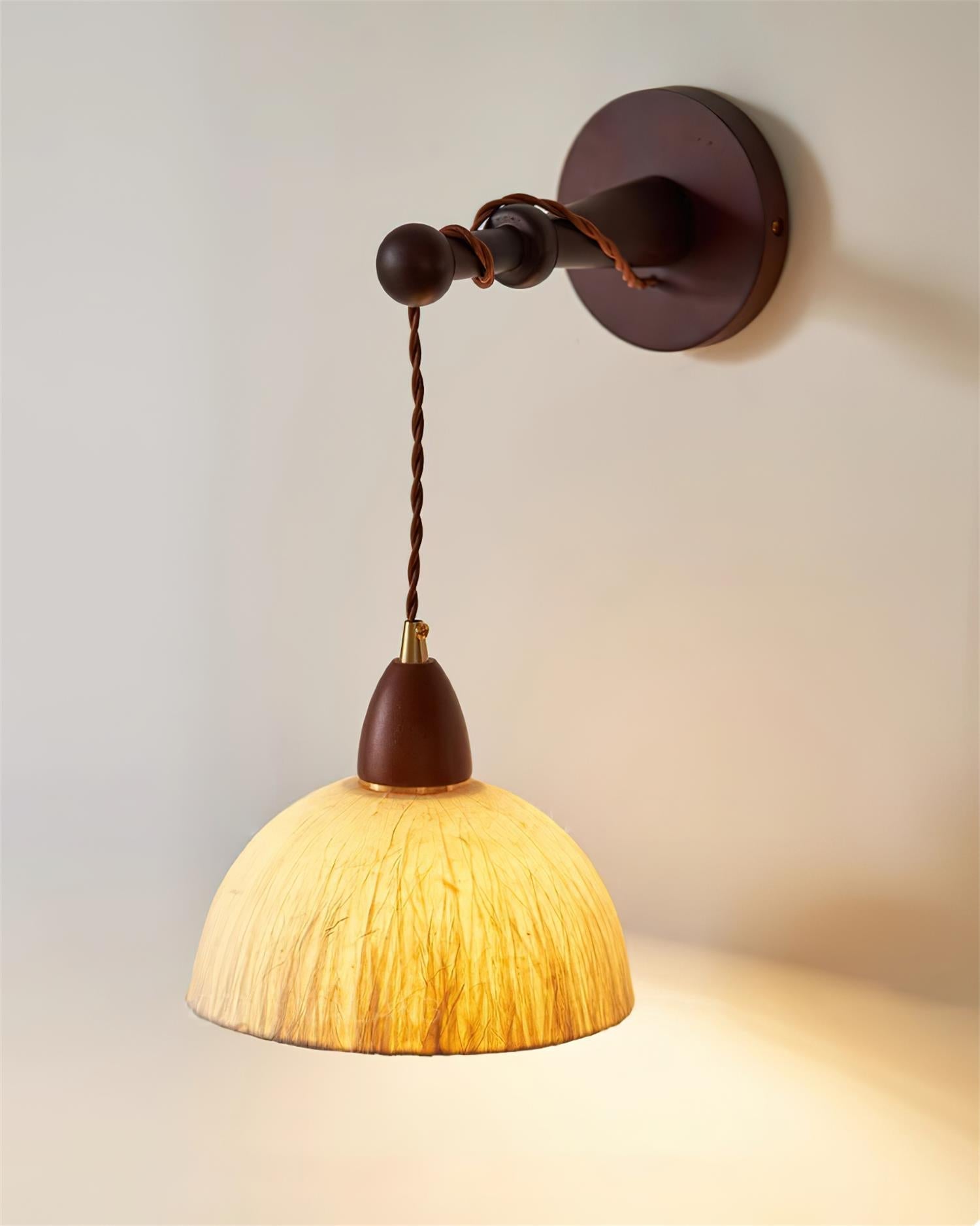 Wall Lamp Rice Paper Shade Wood Arm - Letslighting