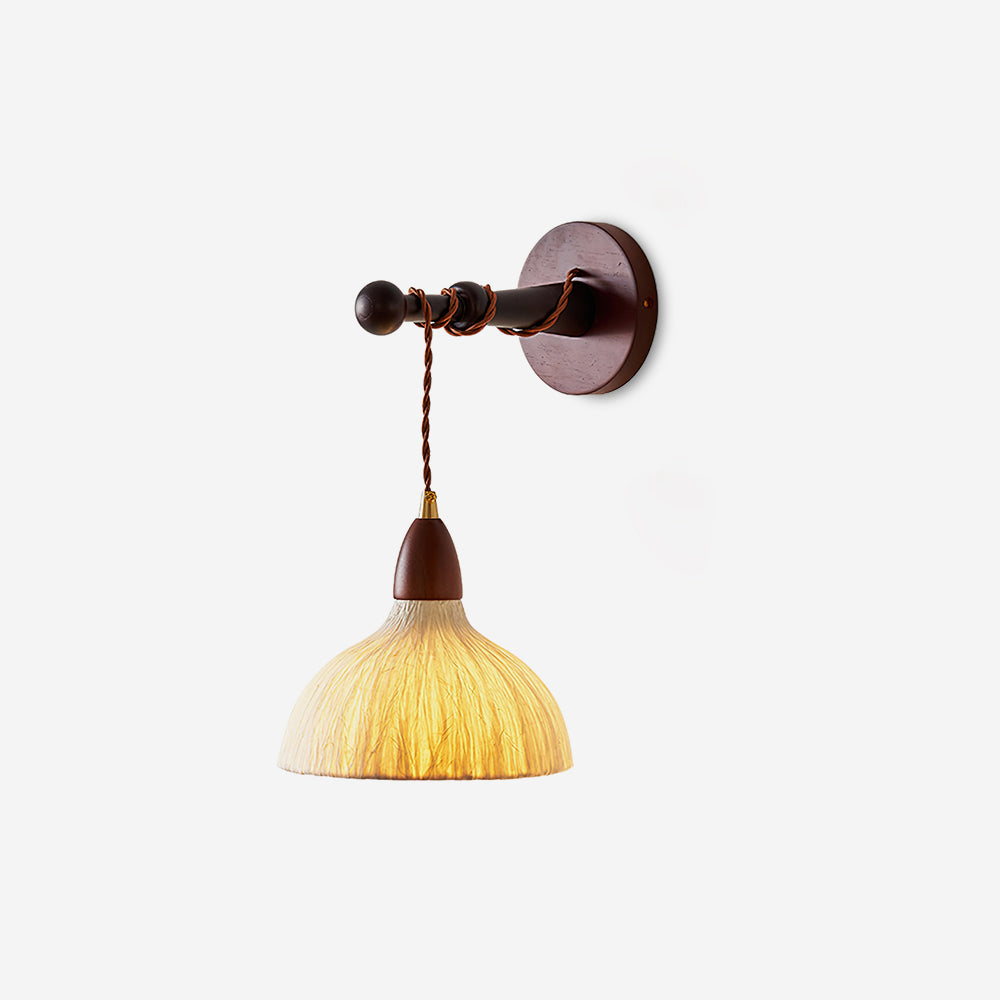 Wall Lamp Rice Paper Shade Wood Arm - Letslighting