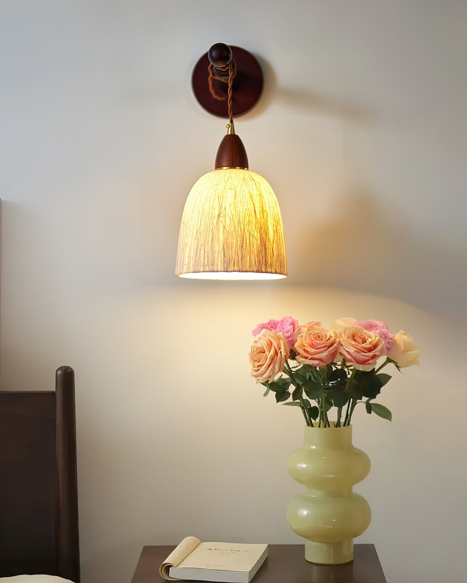 Wall Lamp Rice Paper Shade Wood Arm - Letslighting