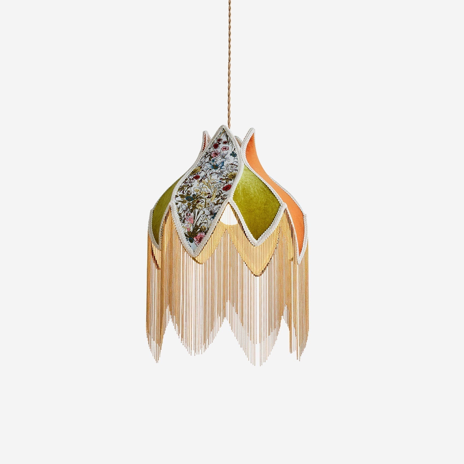 Pendelleuchte Blumenblatt Stoffschirm Fransen Bohemian-Letslighting