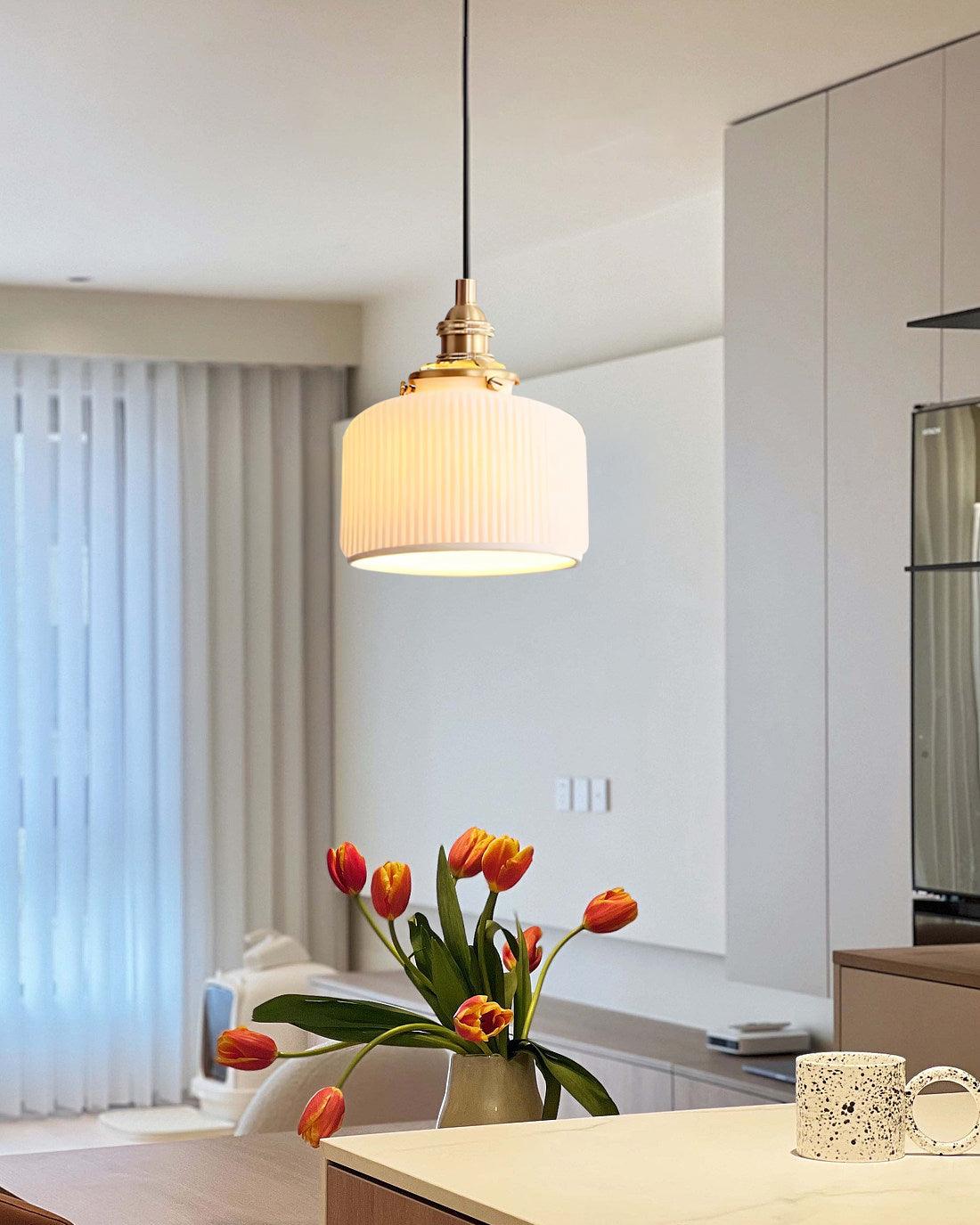 Pendelleuchte Gerippter Keramikschirm Gold-Letslighting