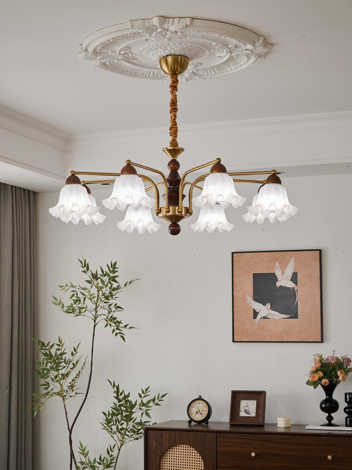 Lylaeen Eleganz Vintage Glas Holz Kronleuchter-Letslighting