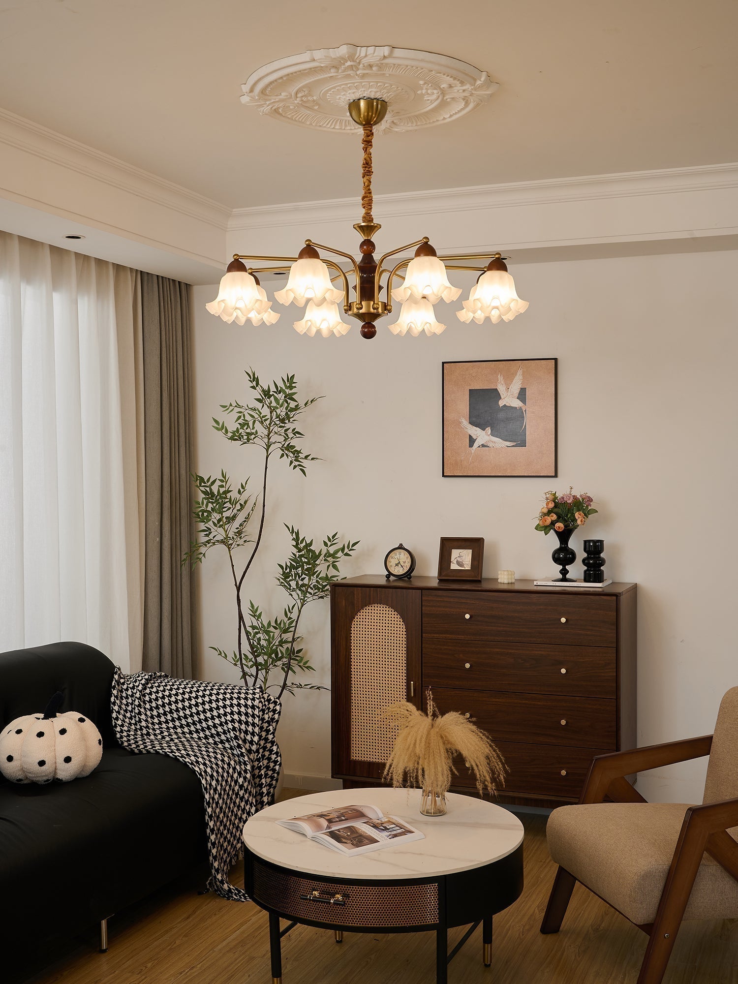 Lylaeen Eleganz Vintage Glas Holz Kronleuchter-Letslighting