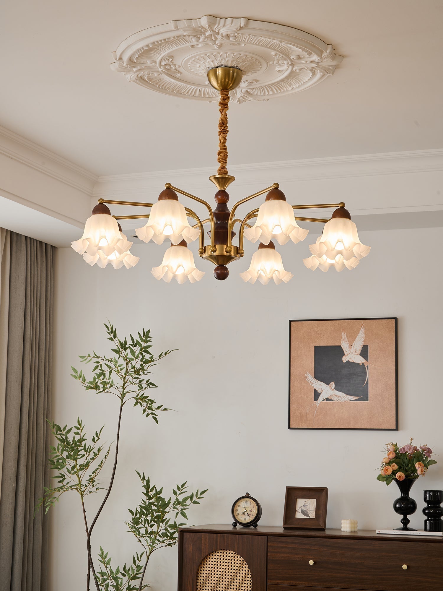 Lylaeen Eleganz Vintage Glas Holz Kronleuchter-Letslighting