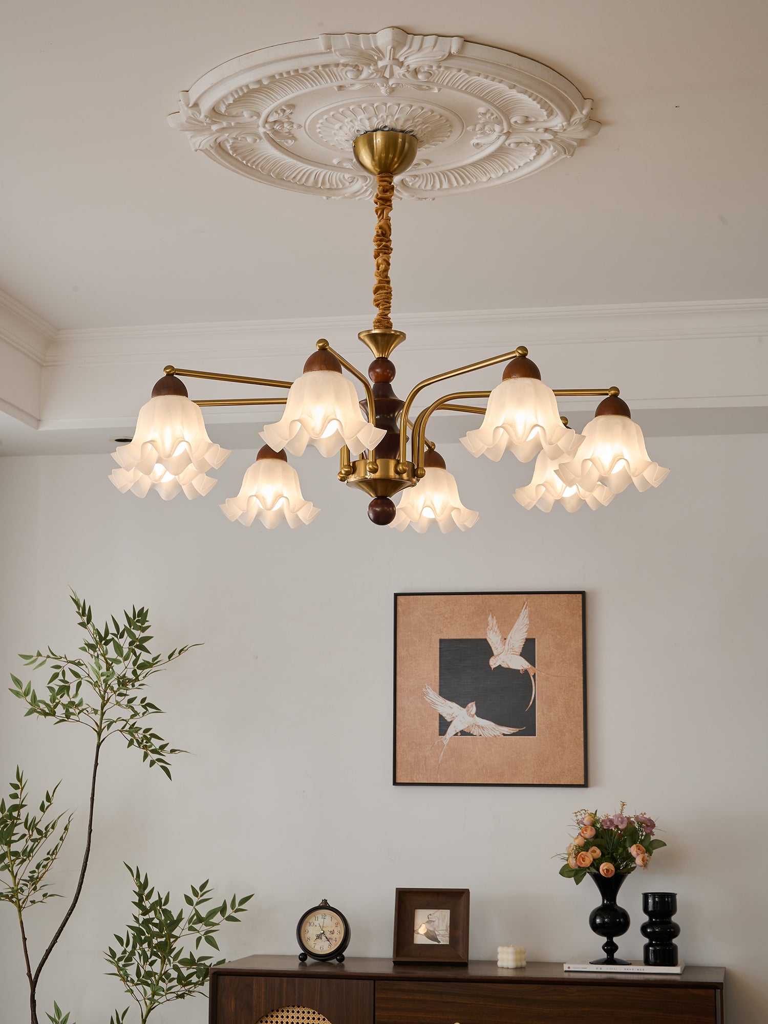 Lylaeen Eleganz Vintage Glas Holz Kronleuchter-Letslighting
