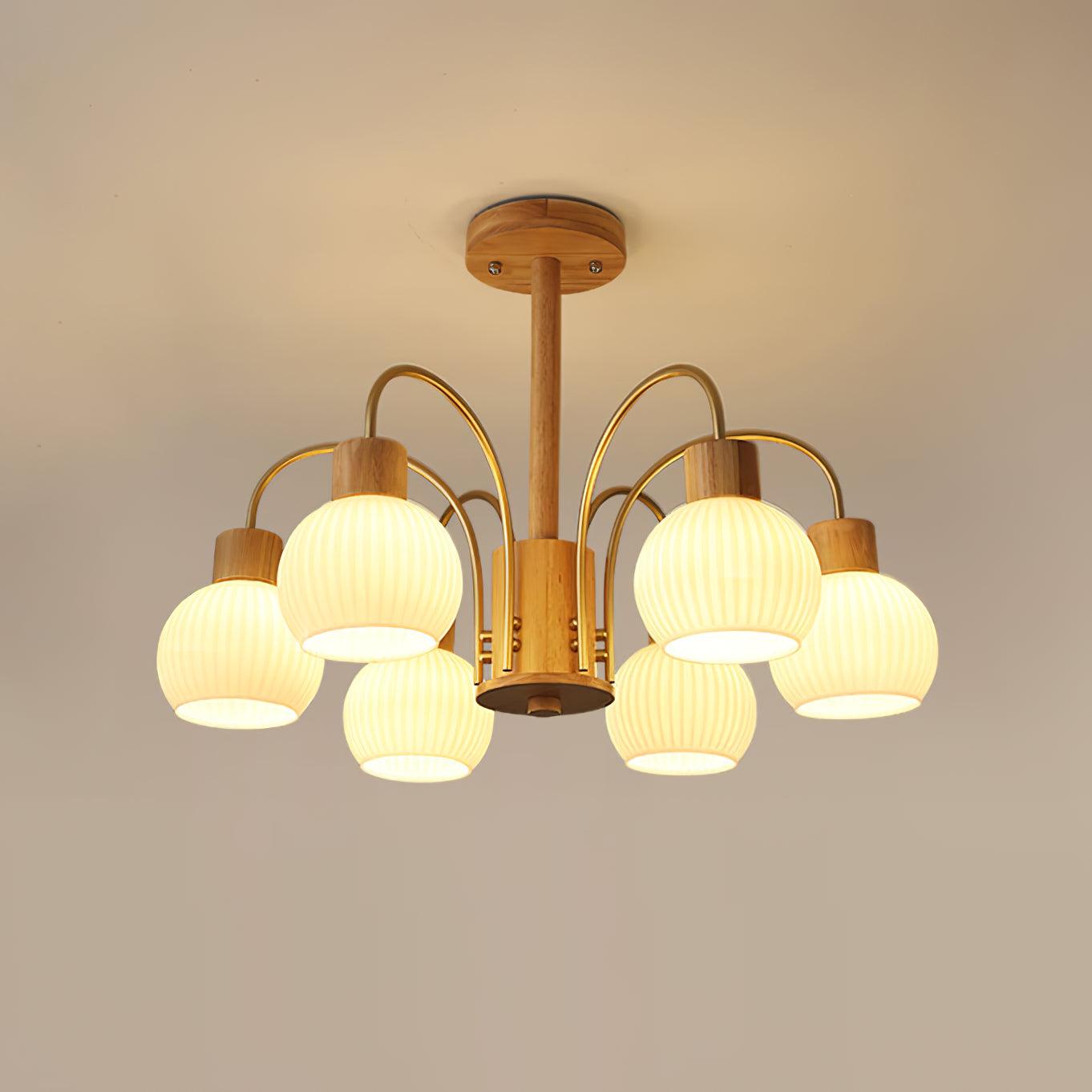 Lustra Kronleuchter Holz 6 Lichter Elegant Glas-Letslighting