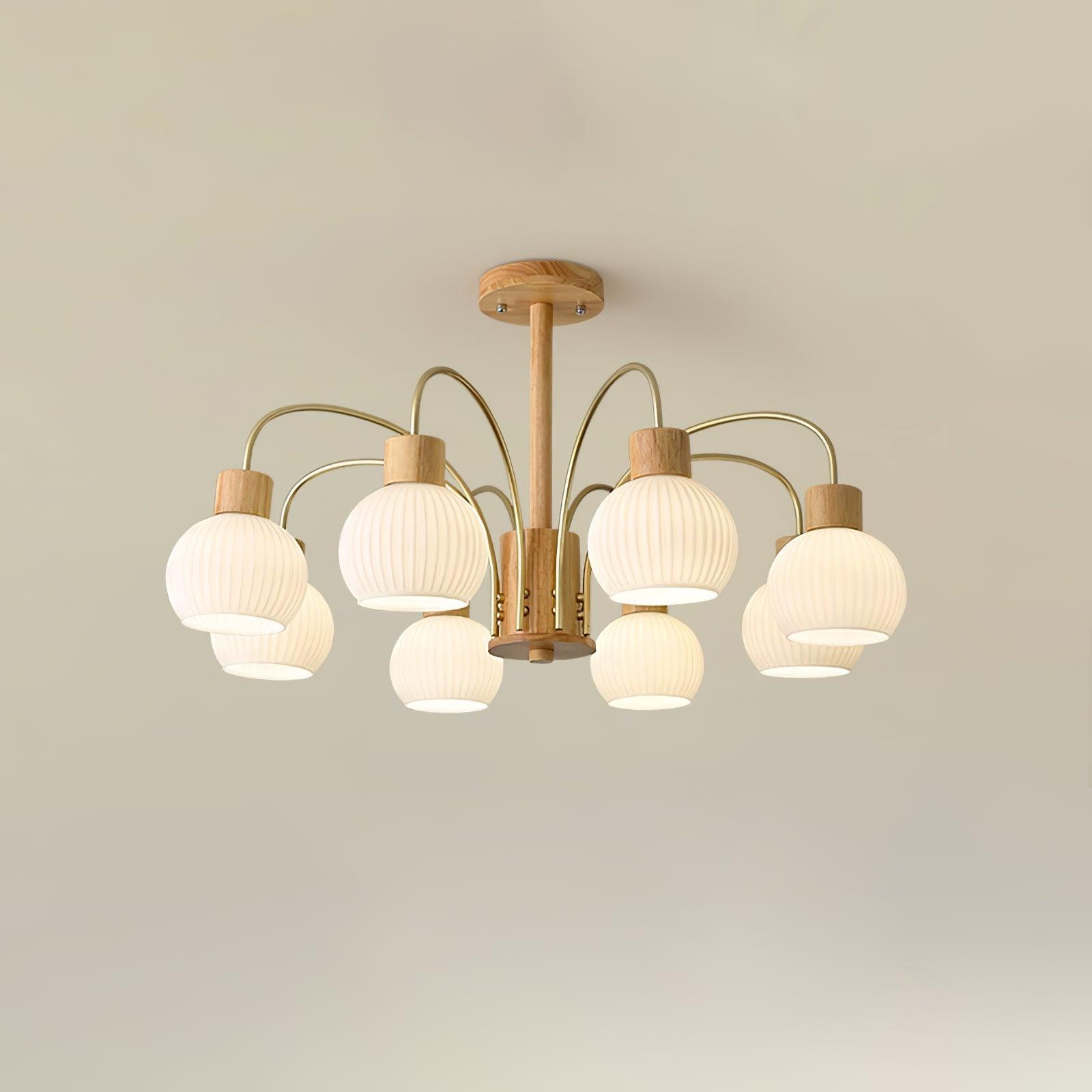 Lustra Kronleuchter Holz 6 Lichter Elegant Glas-Letslighting