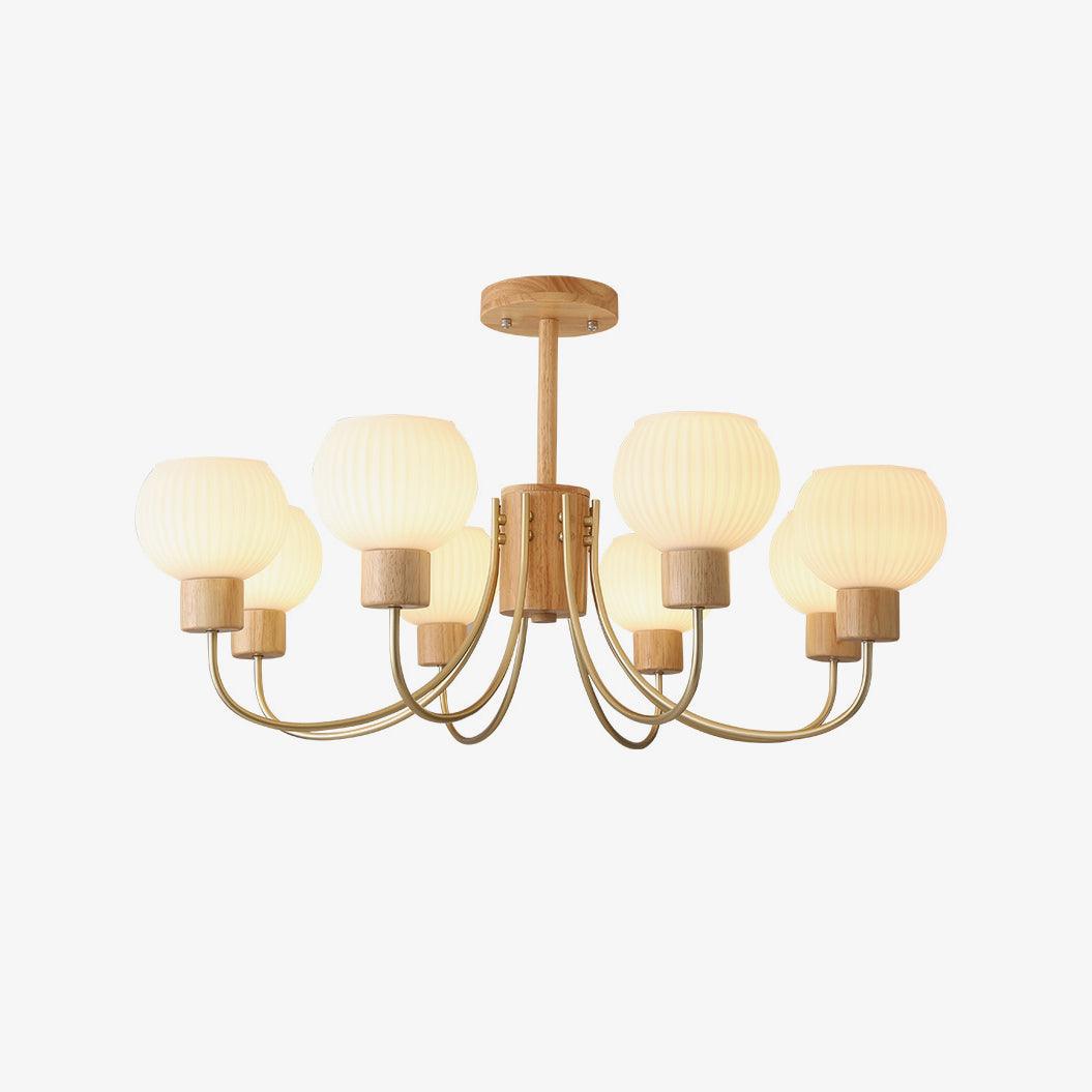 Lustra Kronleuchter Holz 6 Lichter Elegant Glas-Letslighting