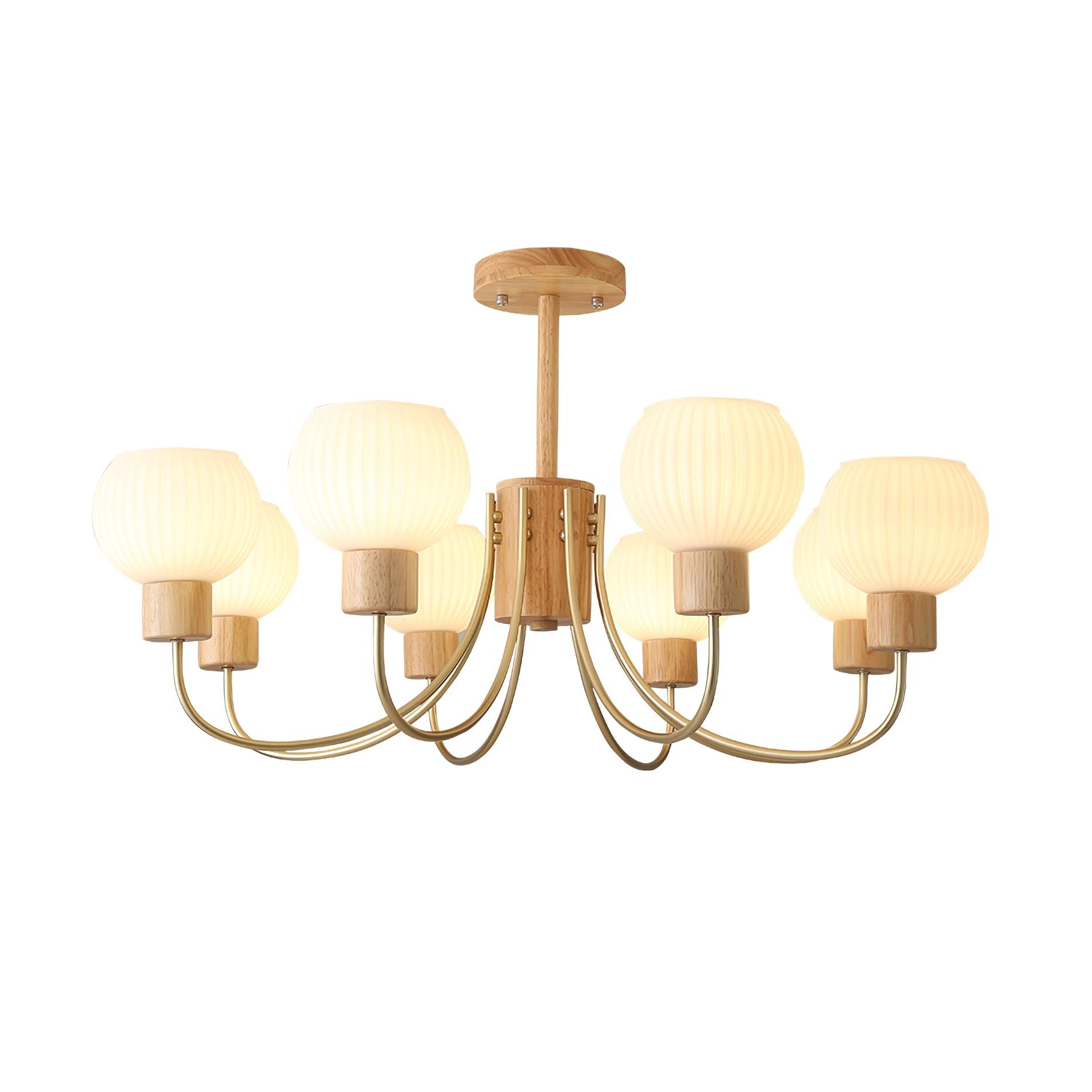 Lustra Kronleuchter Holz 6 Lichter Elegant Glas-Letslighting