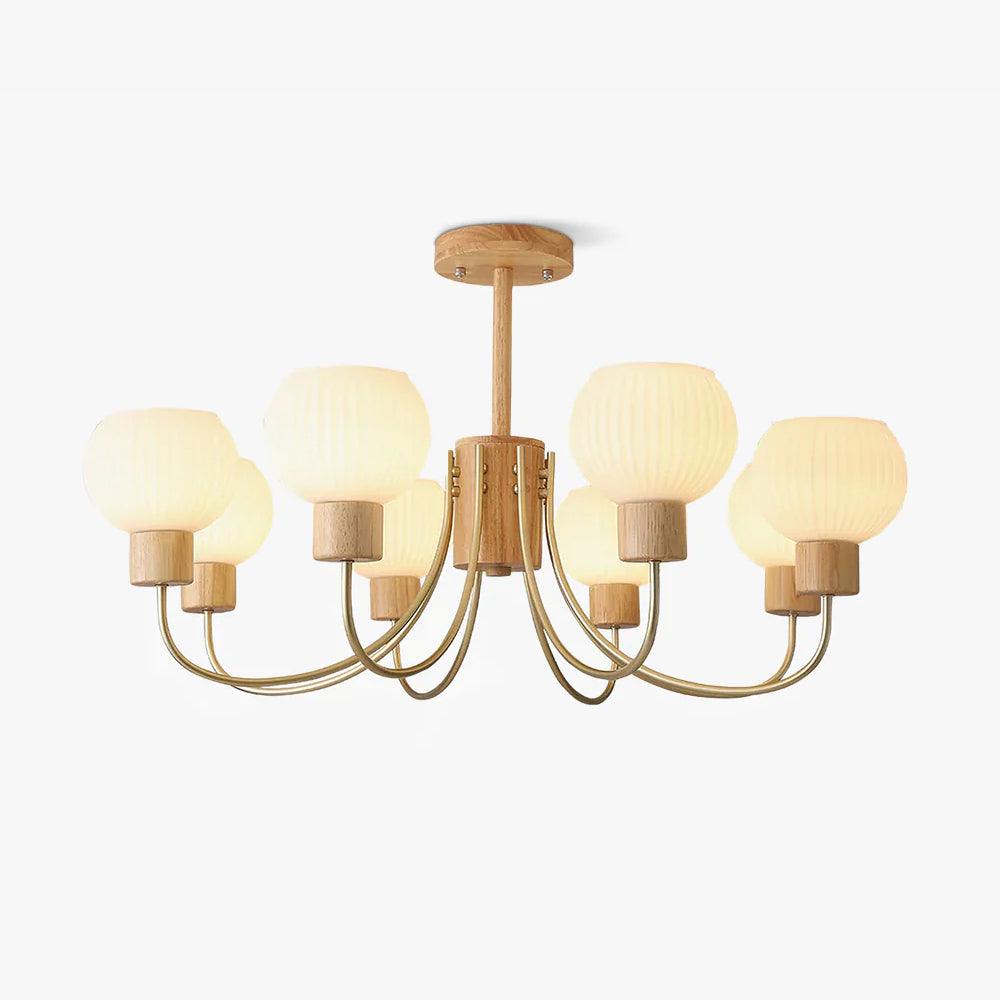 Lustra Kronleuchter Holz 6 Lichter Elegant Glas-Letslighting