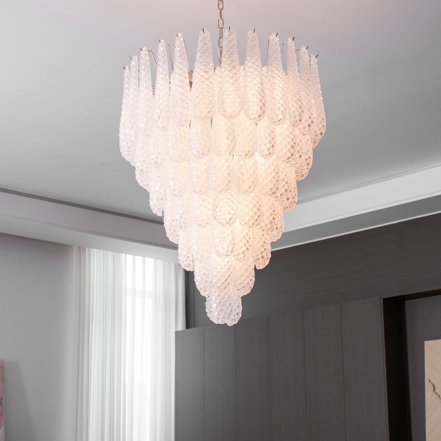 Aurora Chandelier Clear Droplets Murano Glass Waterfall Diamond - Neutralighting