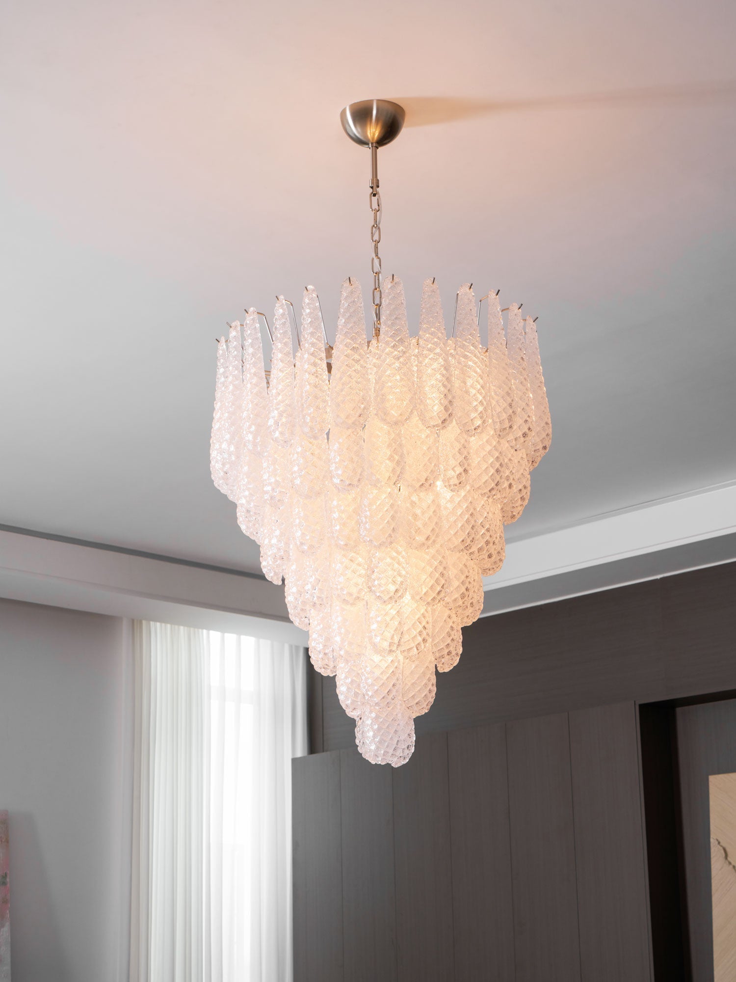 Aurora Chandelier Clear Droplets Murano Glass Waterfall Diamond - Neutralighting