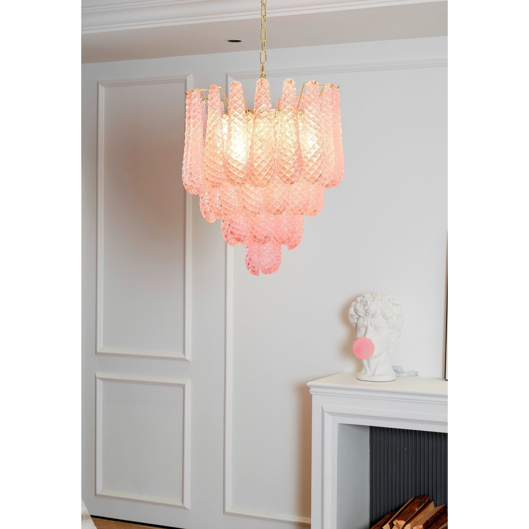 Aurora Chandelier Pink Droplet Murano Glass Diamond Pattern Waterfall - Neutralighting