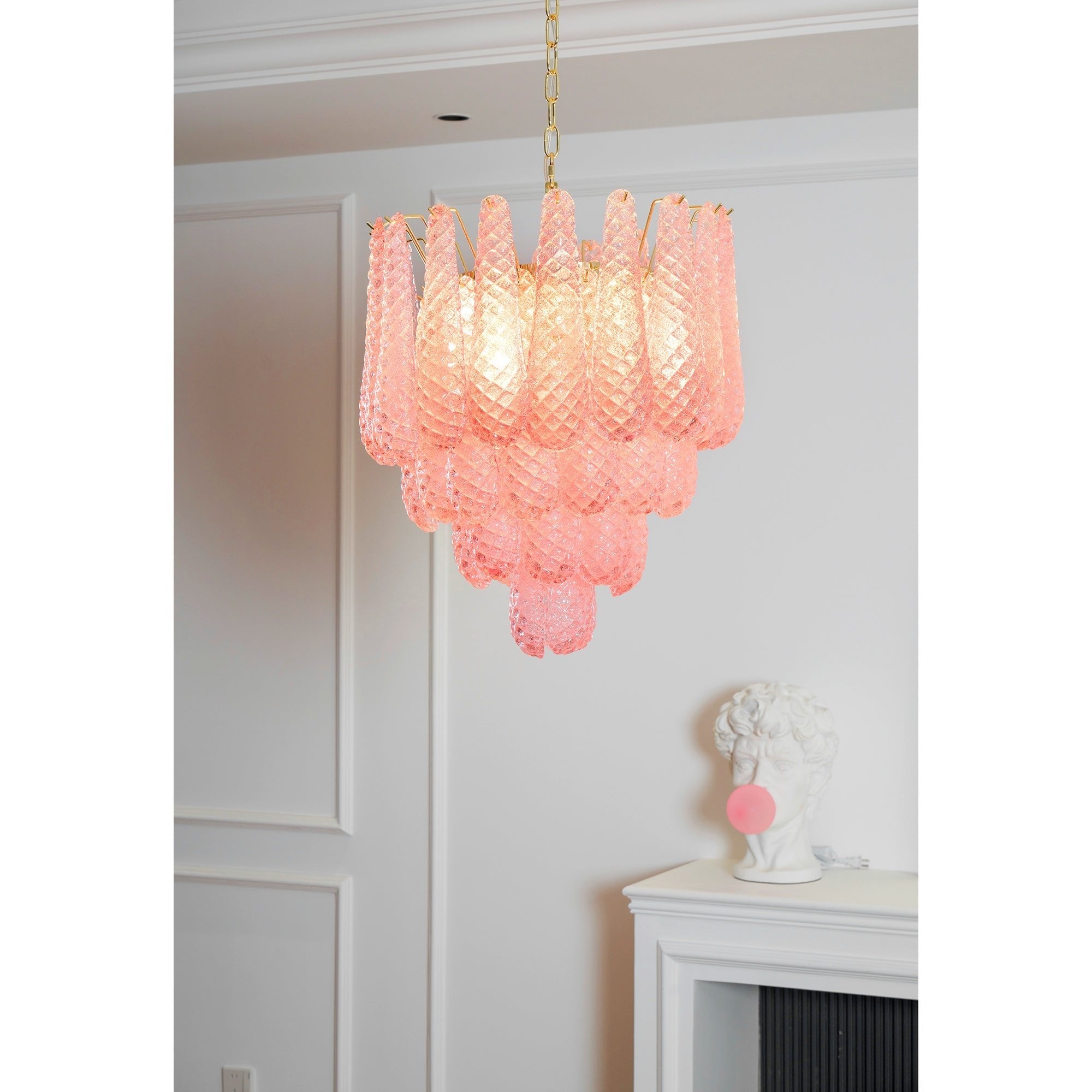 Aurora Chandelier Pink Droplet Murano Glass Diamond Pattern Waterfall - Neutralighting
