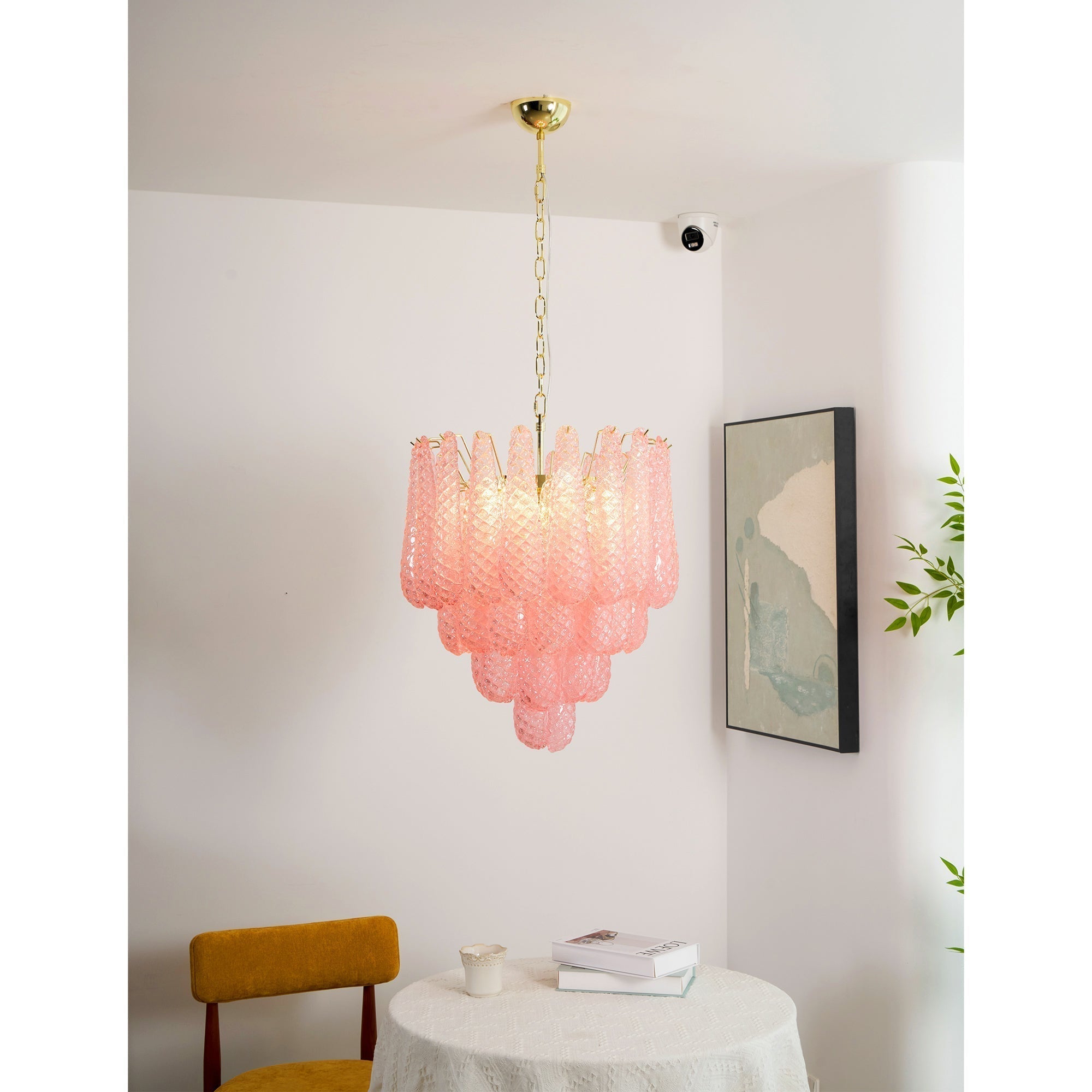 Junto Postmodern Luxury Drop Pink Metal Glass Chandelier - Letslighting