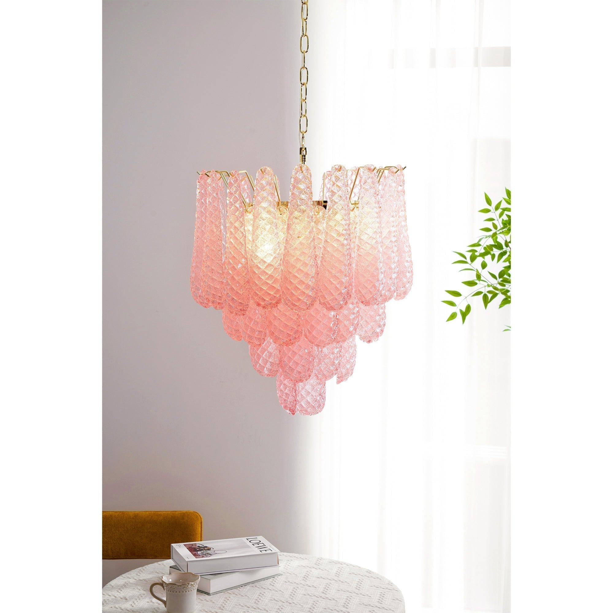 Aurora Chandelier Pink Droplet Murano Glass Diamond Pattern Waterfall - Neutralighting