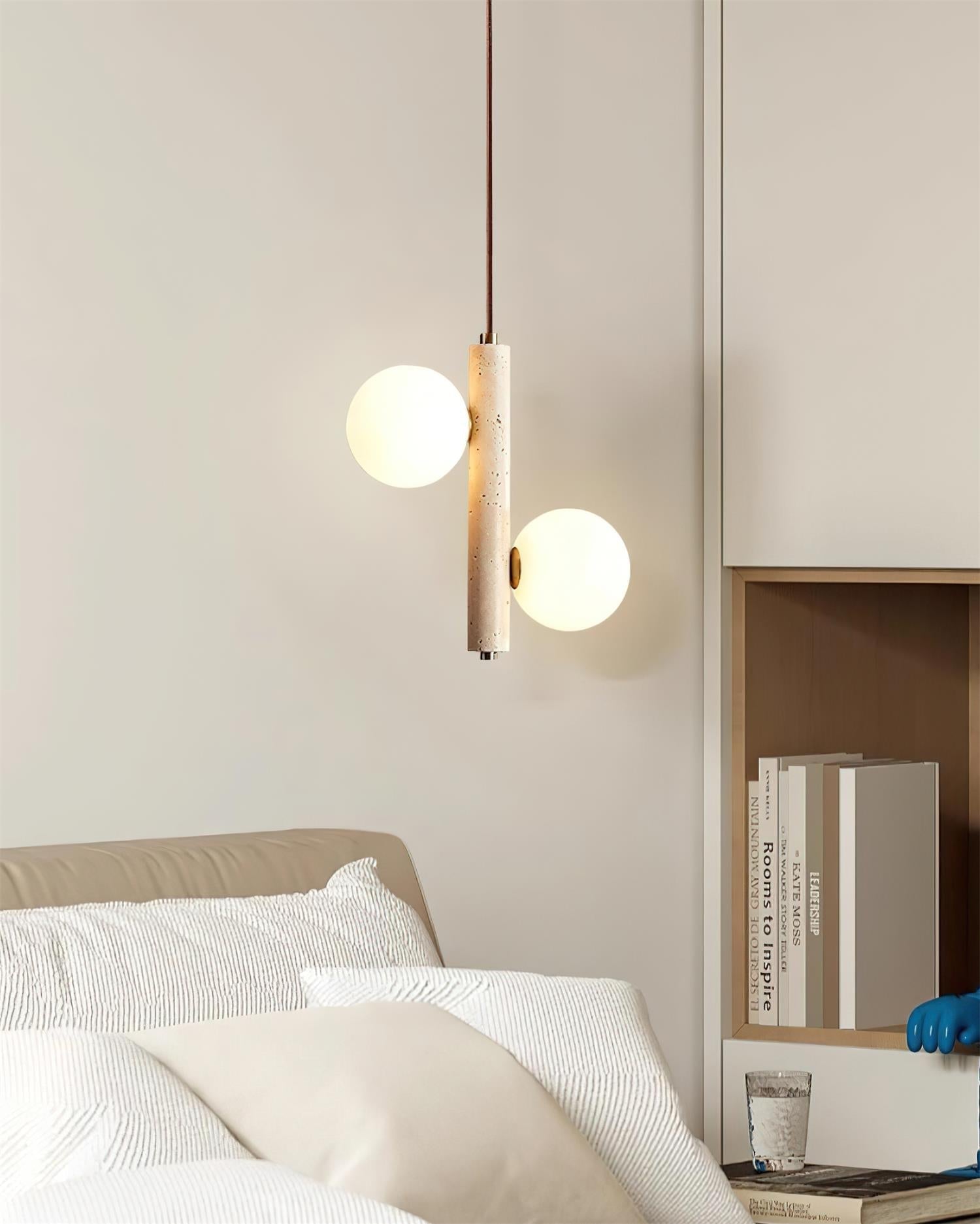 Orbitra Vertical Pendant Lamp Travertine & Glass - Letslighting